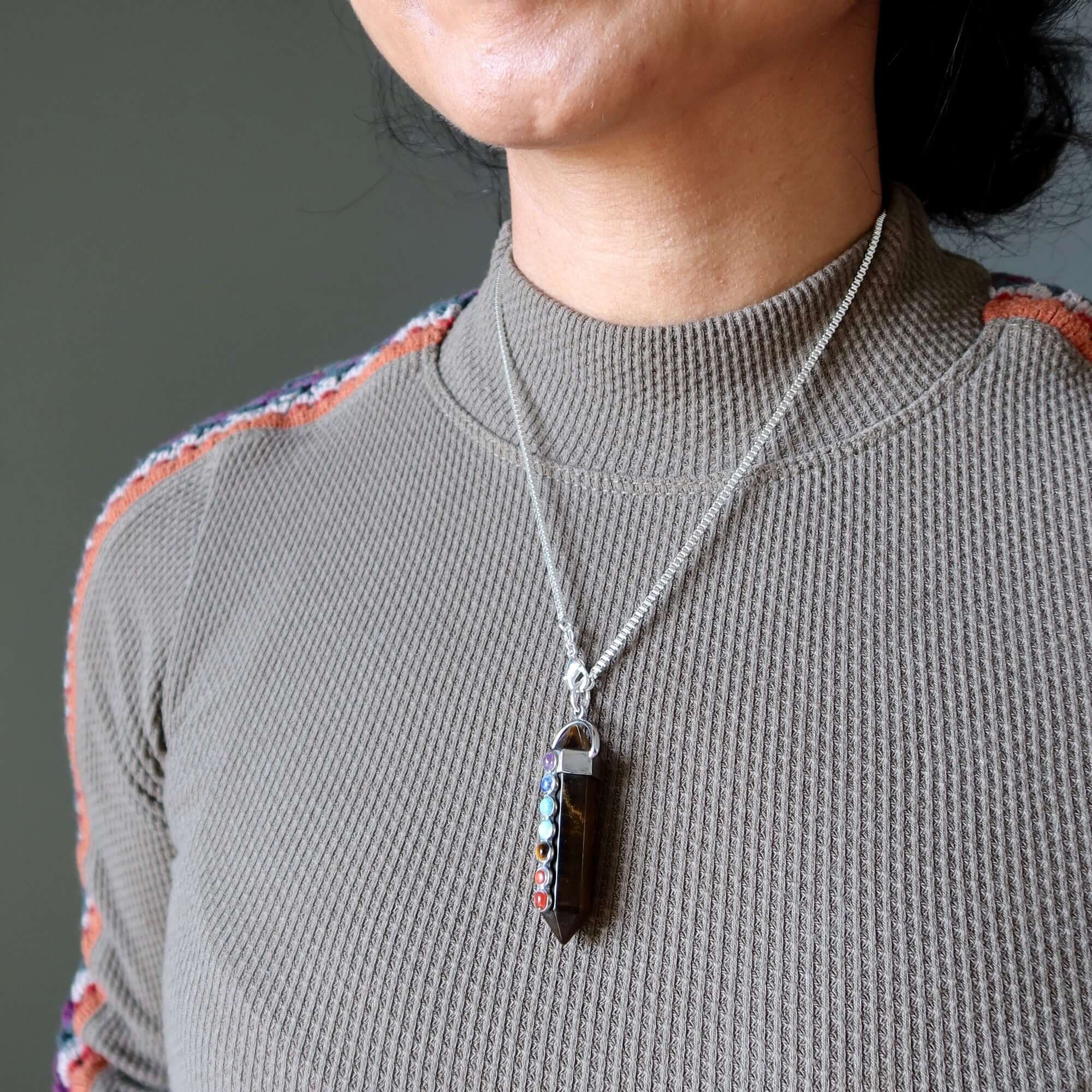 Tigers Eye Necklace Chakra Pendulum Go Sterling Silver