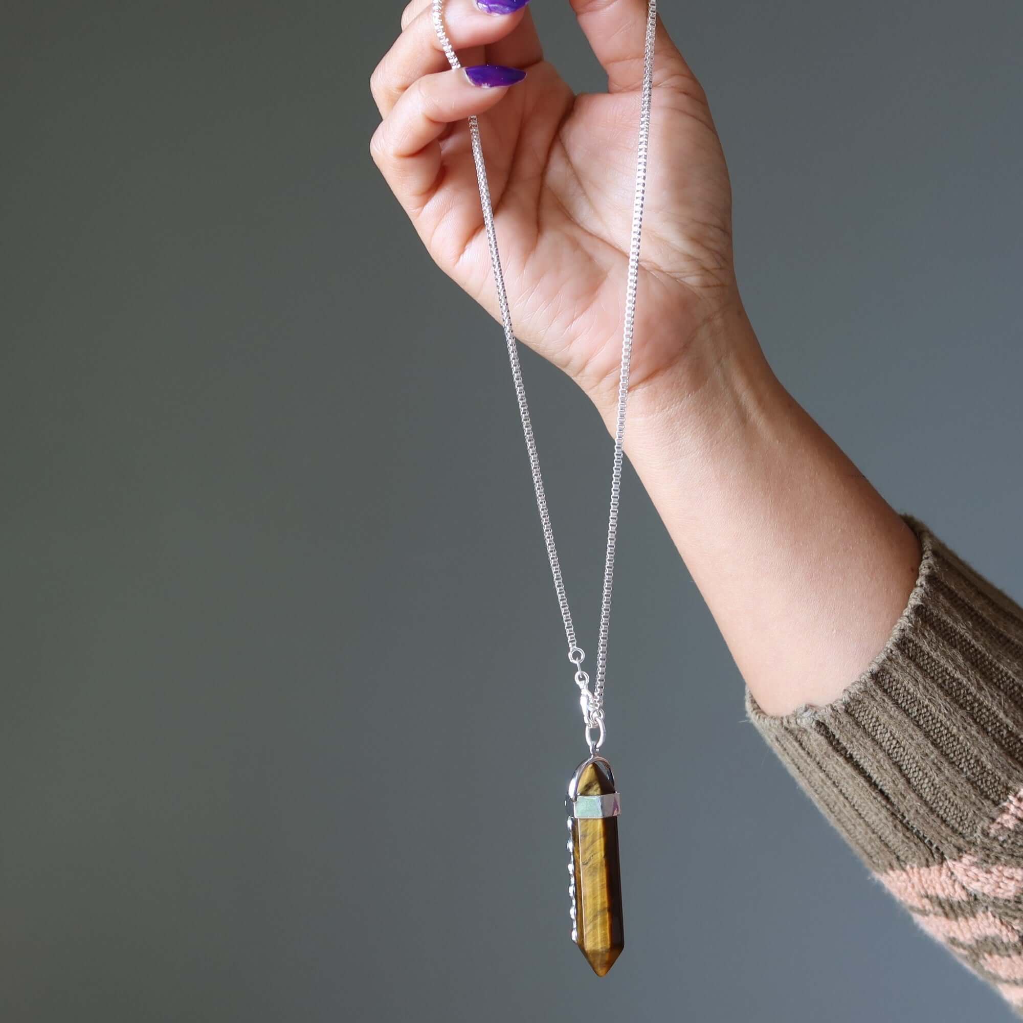 Tigers Eye Necklace Chakra Pendulum Go Sterling Silver