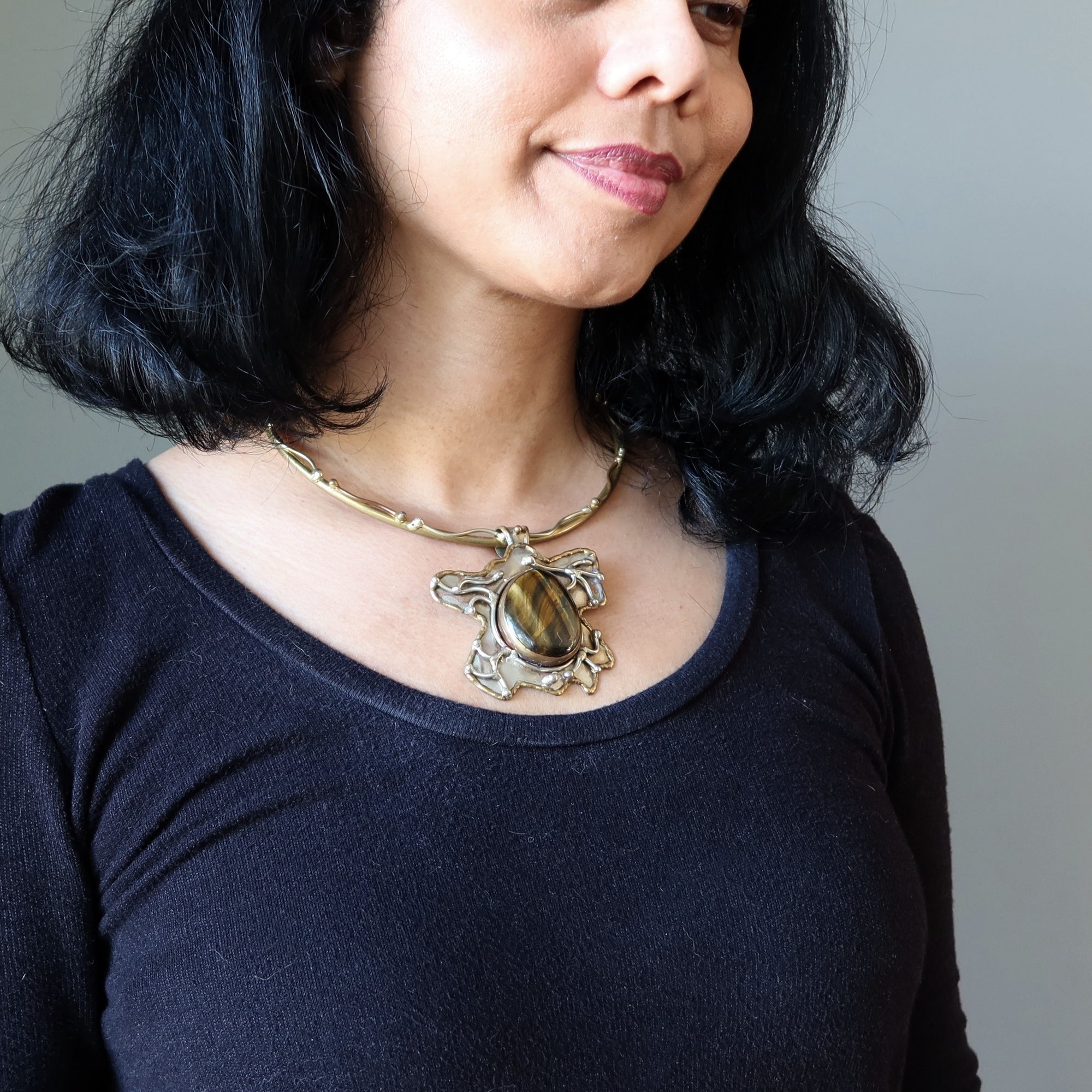 Tigers Eye Necklace Roaring Golden Goddess Choker