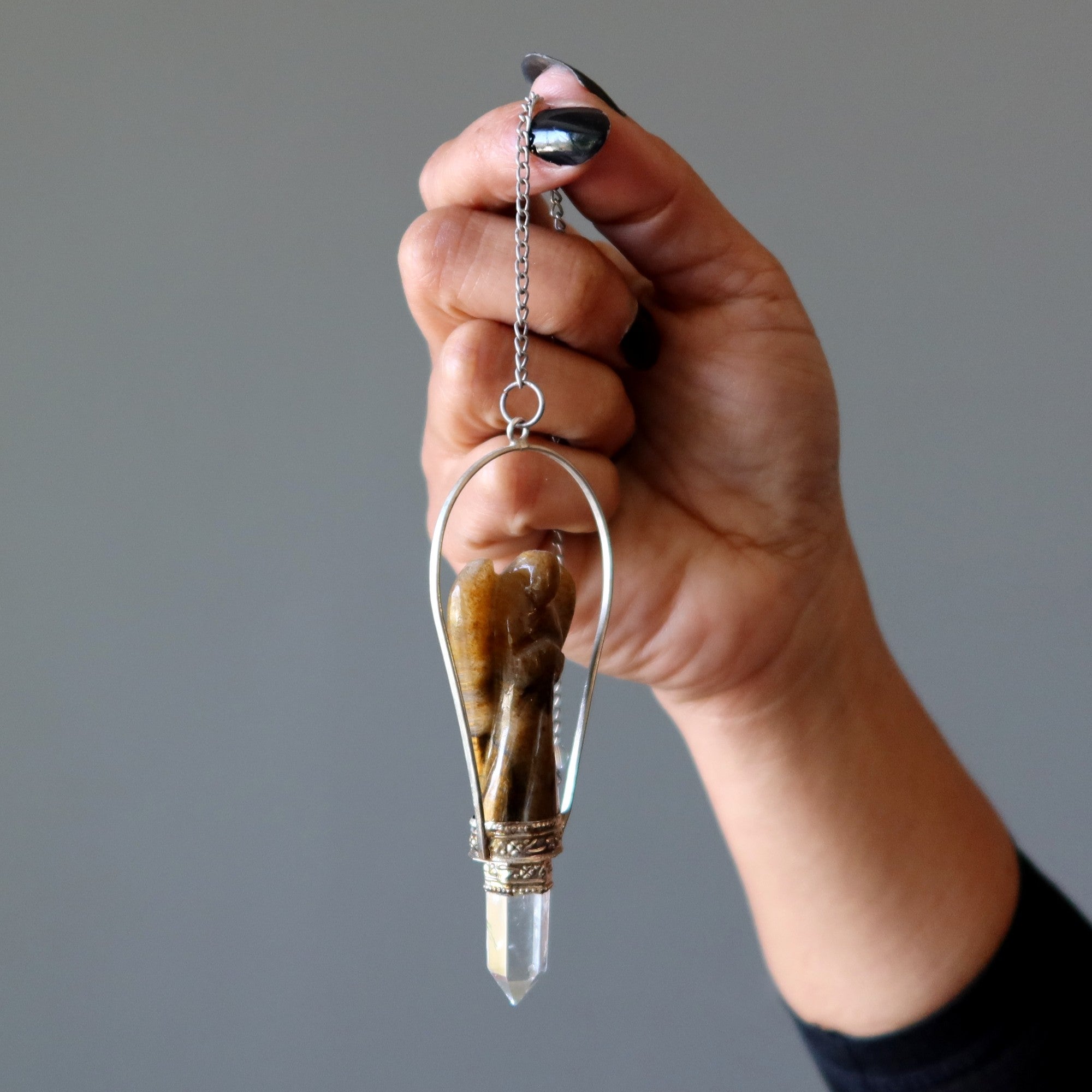 Pendule Œil de Tigre Ange Divination Quartz Clair