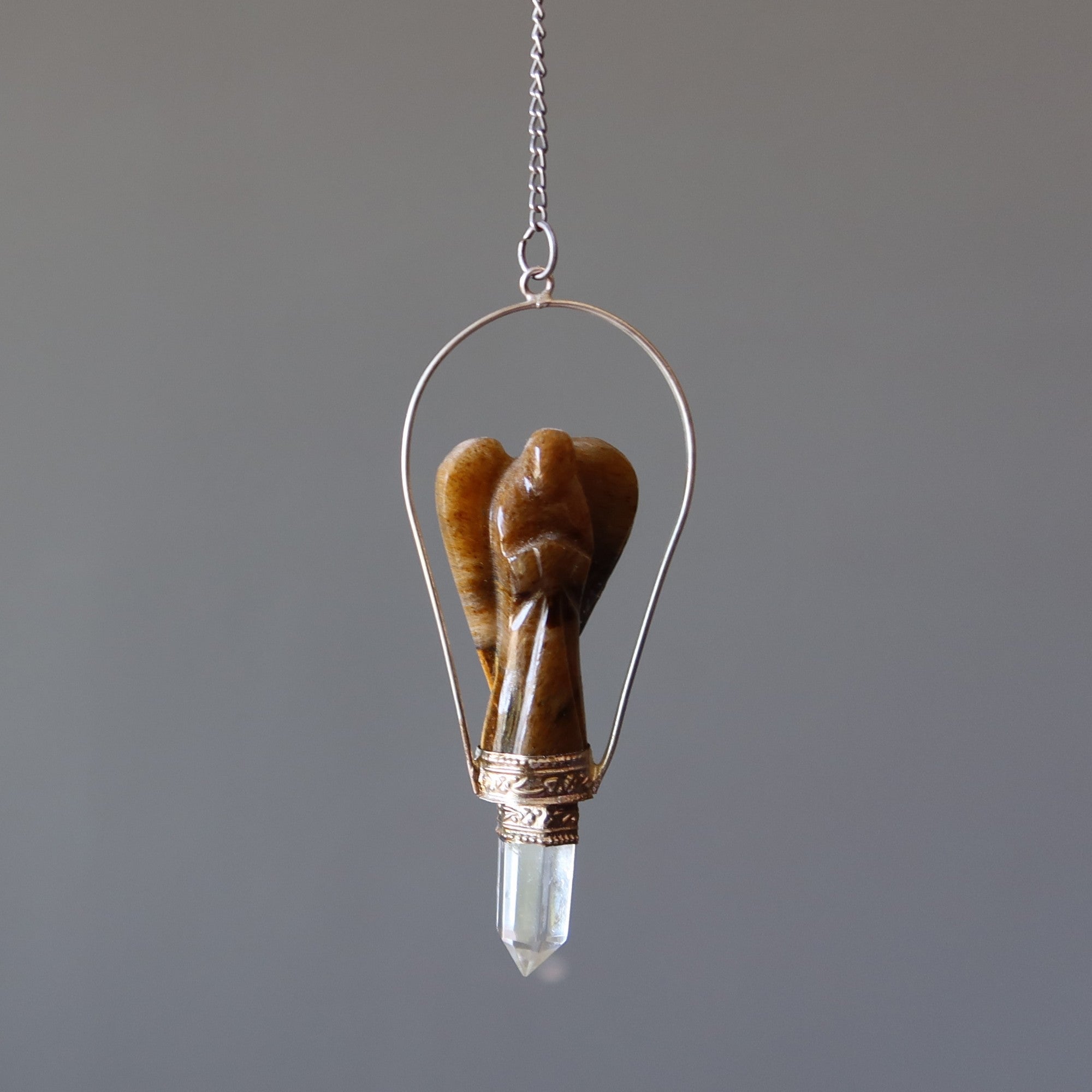 Pendule Œil de Tigre Ange Divination Quartz Clair