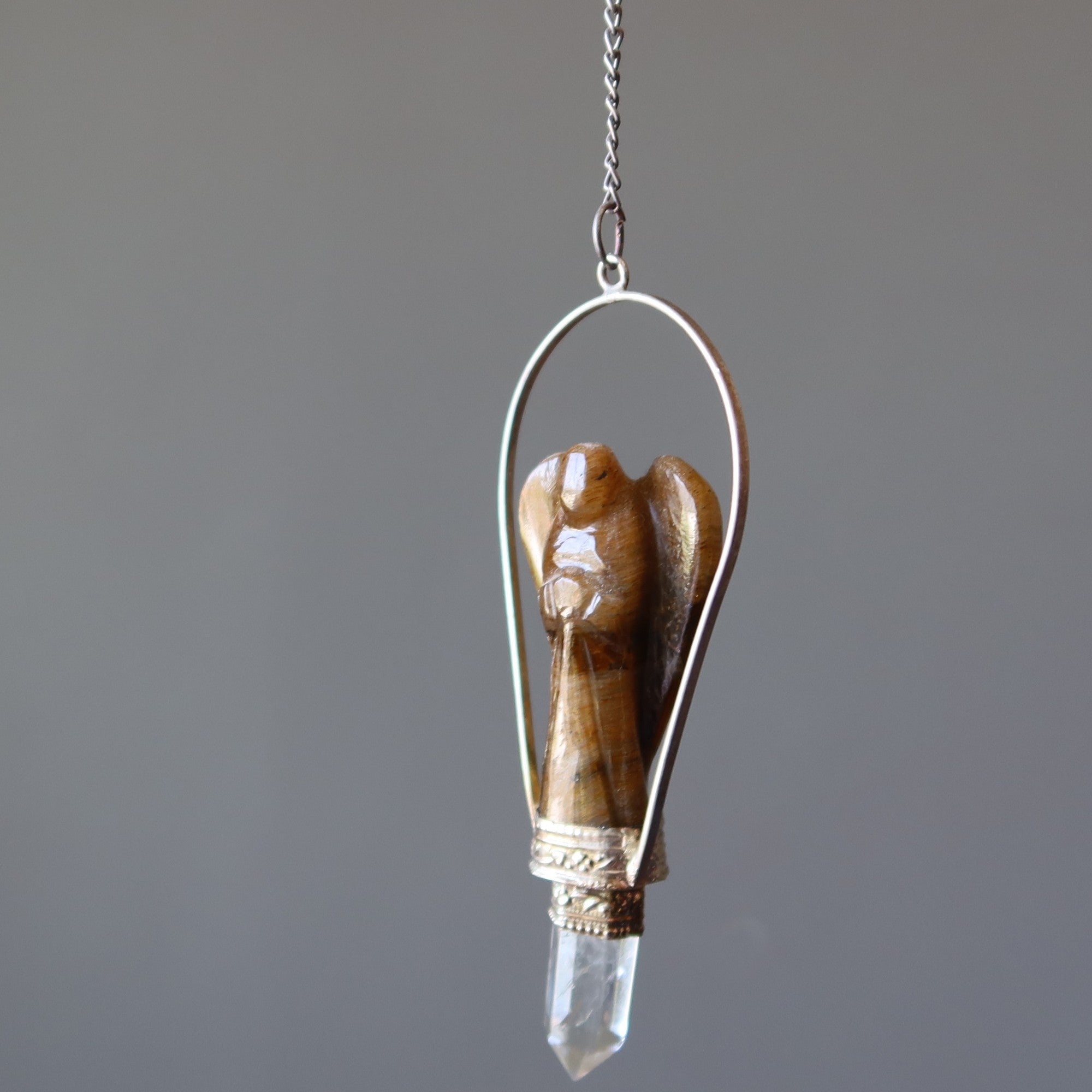 Pendule Œil de Tigre Ange Divination Quartz Clair
