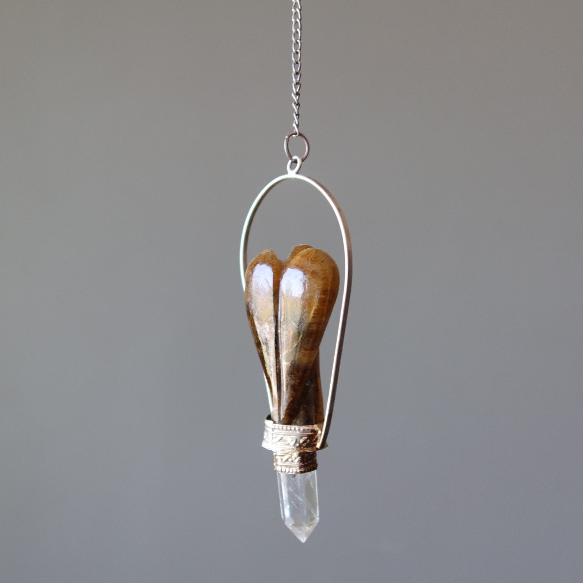 Pendule Œil de Tigre Ange Divination Quartz Clair