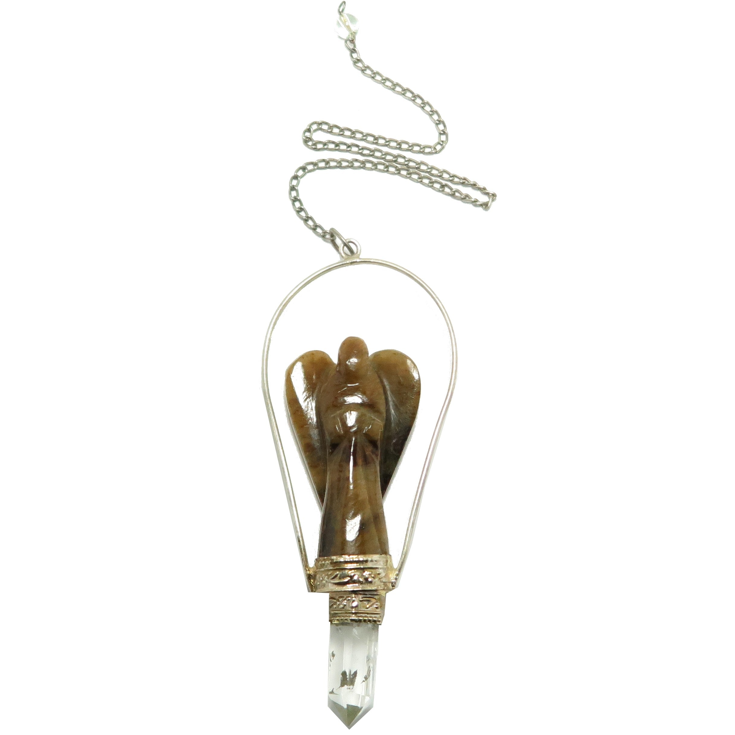 Pendule Œil de Tigre Ange Divination Quartz Clair
