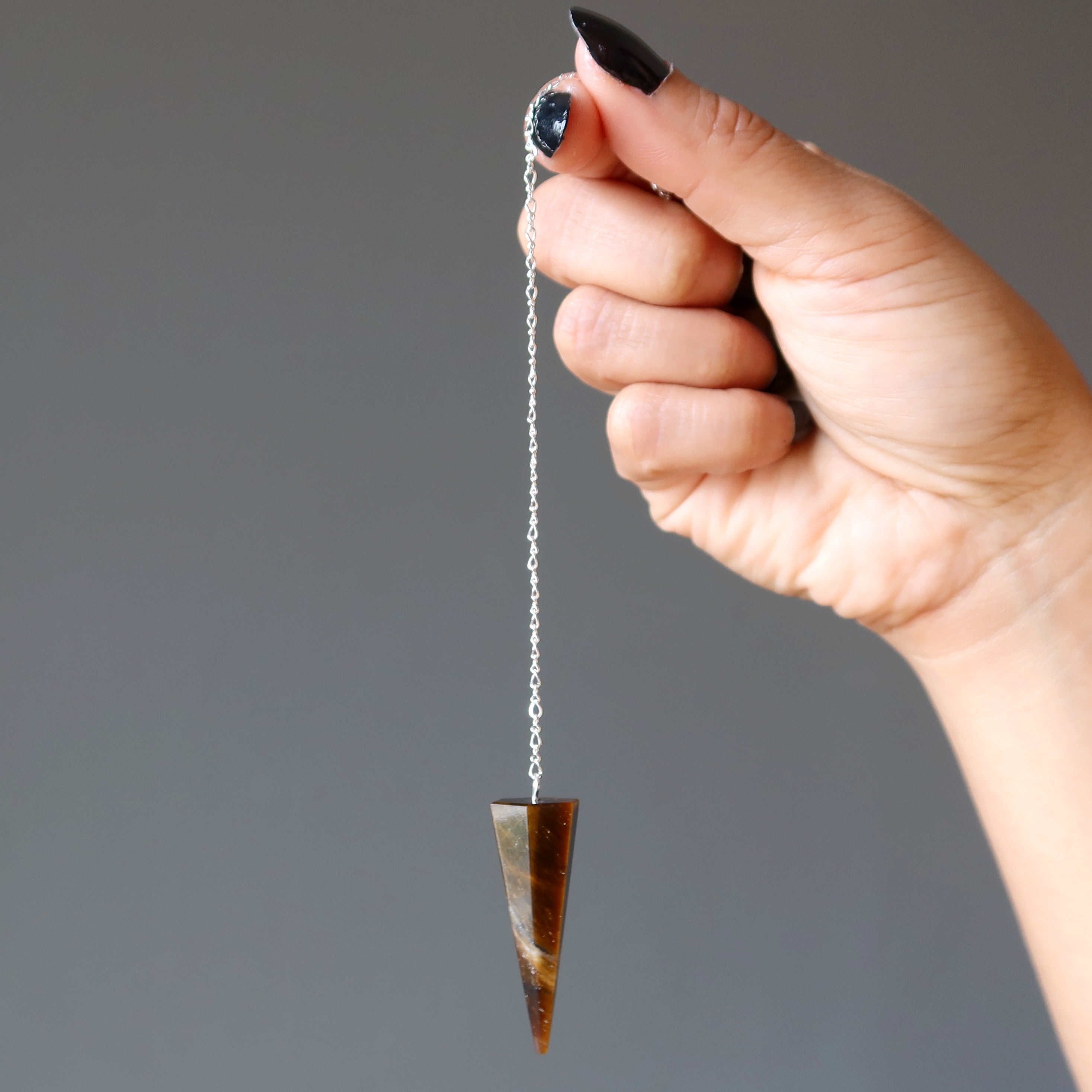 Pendule Radiesthésie Œil de Tigre Argent Sterling