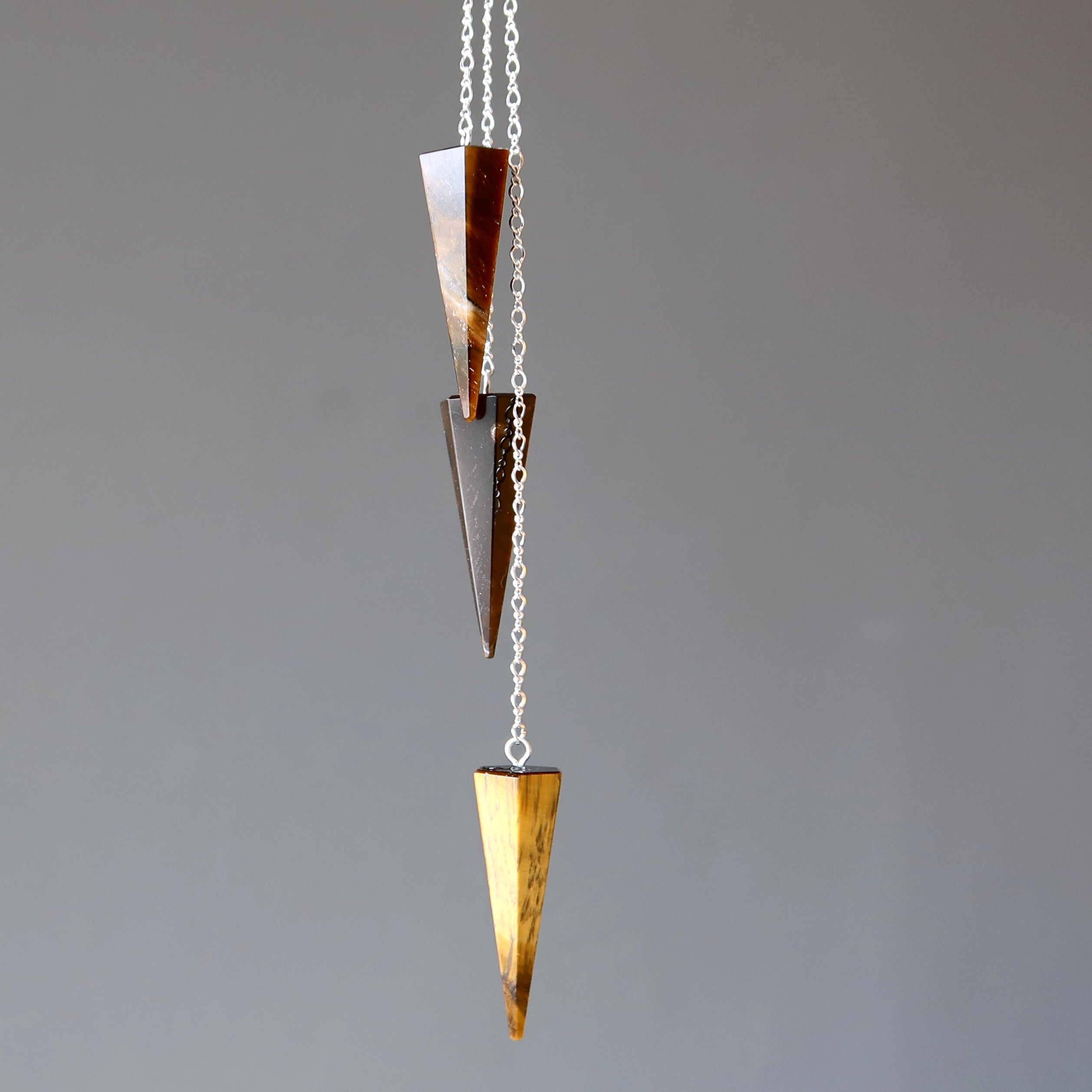 Pendule Radiesthésie Œil de Tigre Argent Sterling