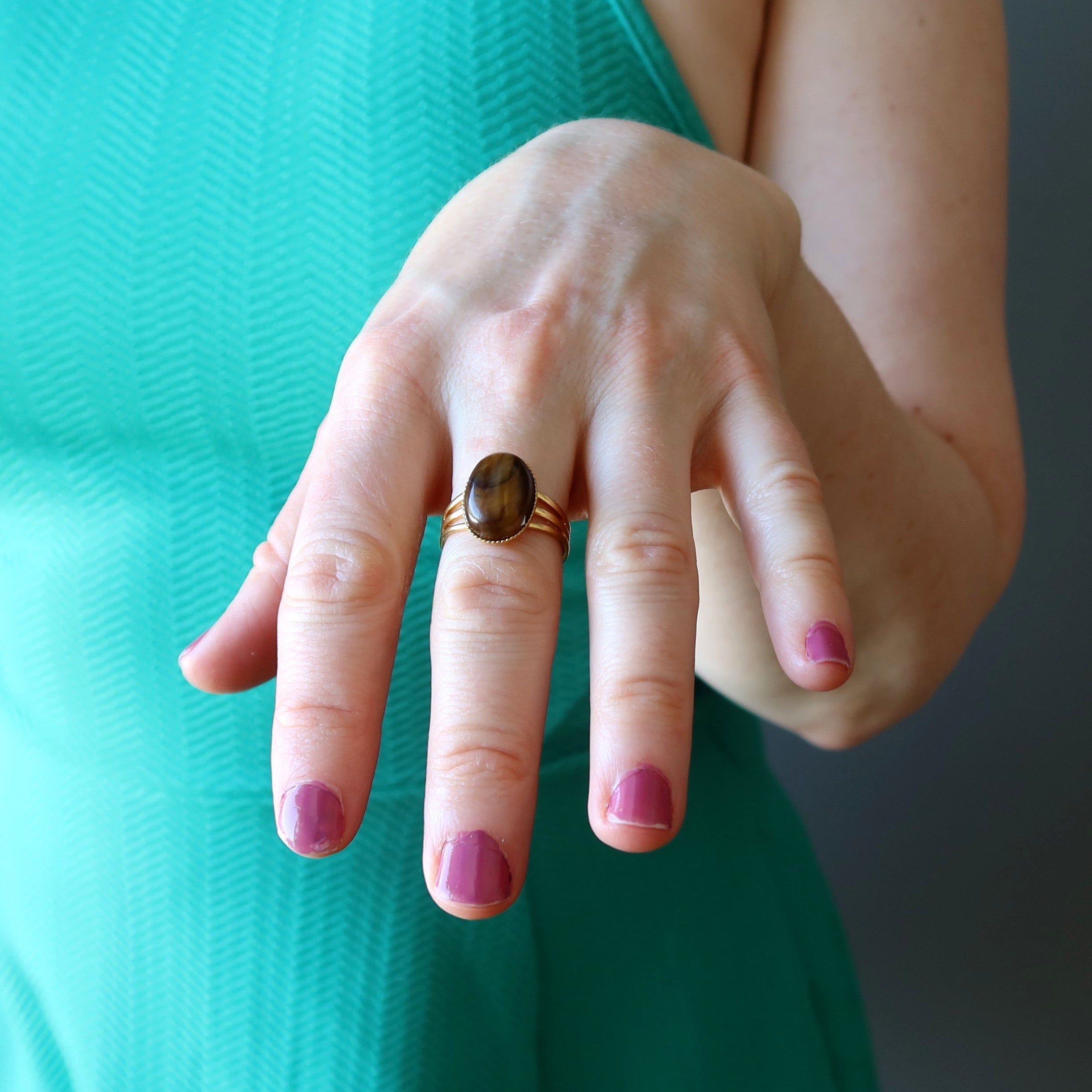 Tigers Eye Ring Empowerment Gem Gold Adjustable