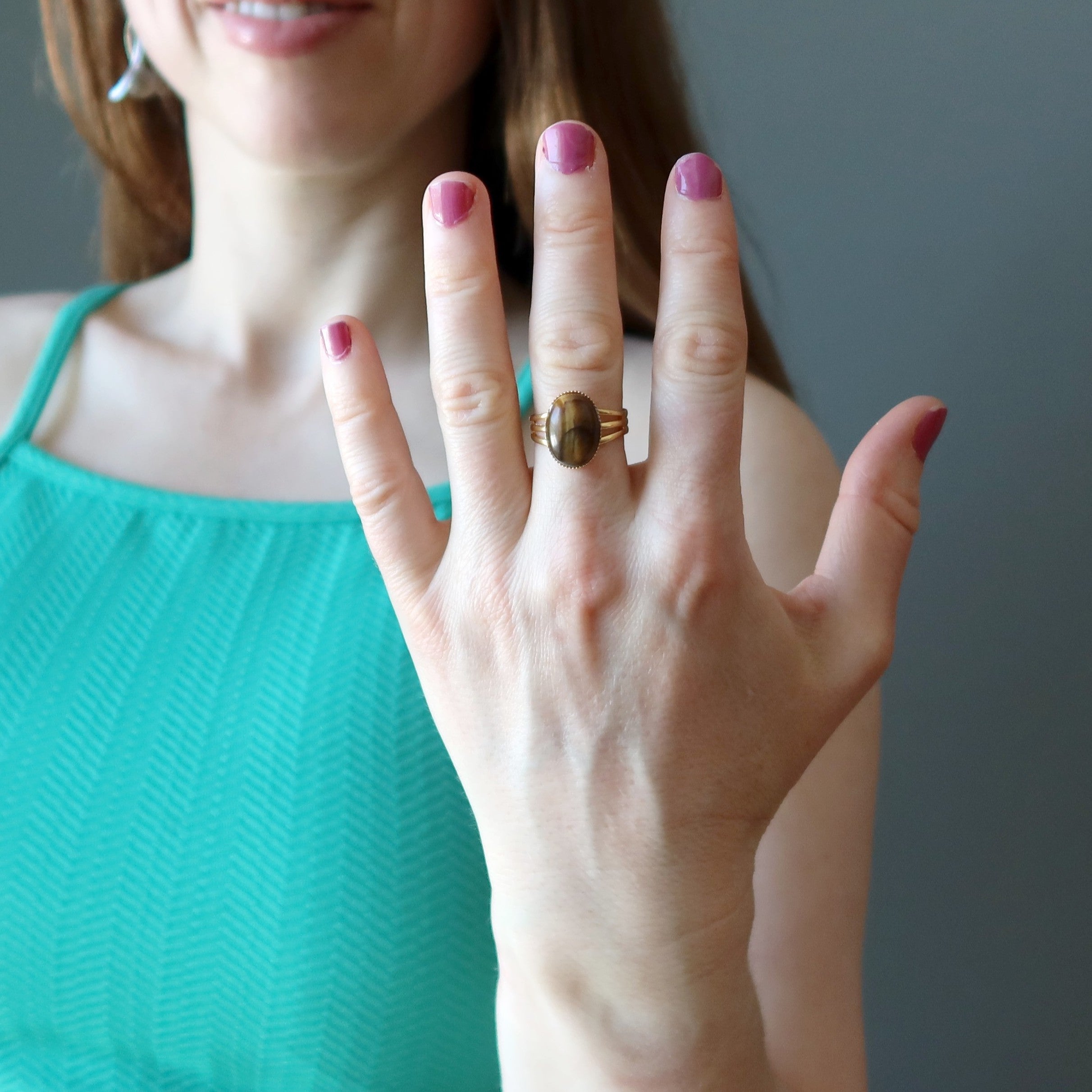Tigers Eye Ring Empowerment Gem Gold Adjustable
