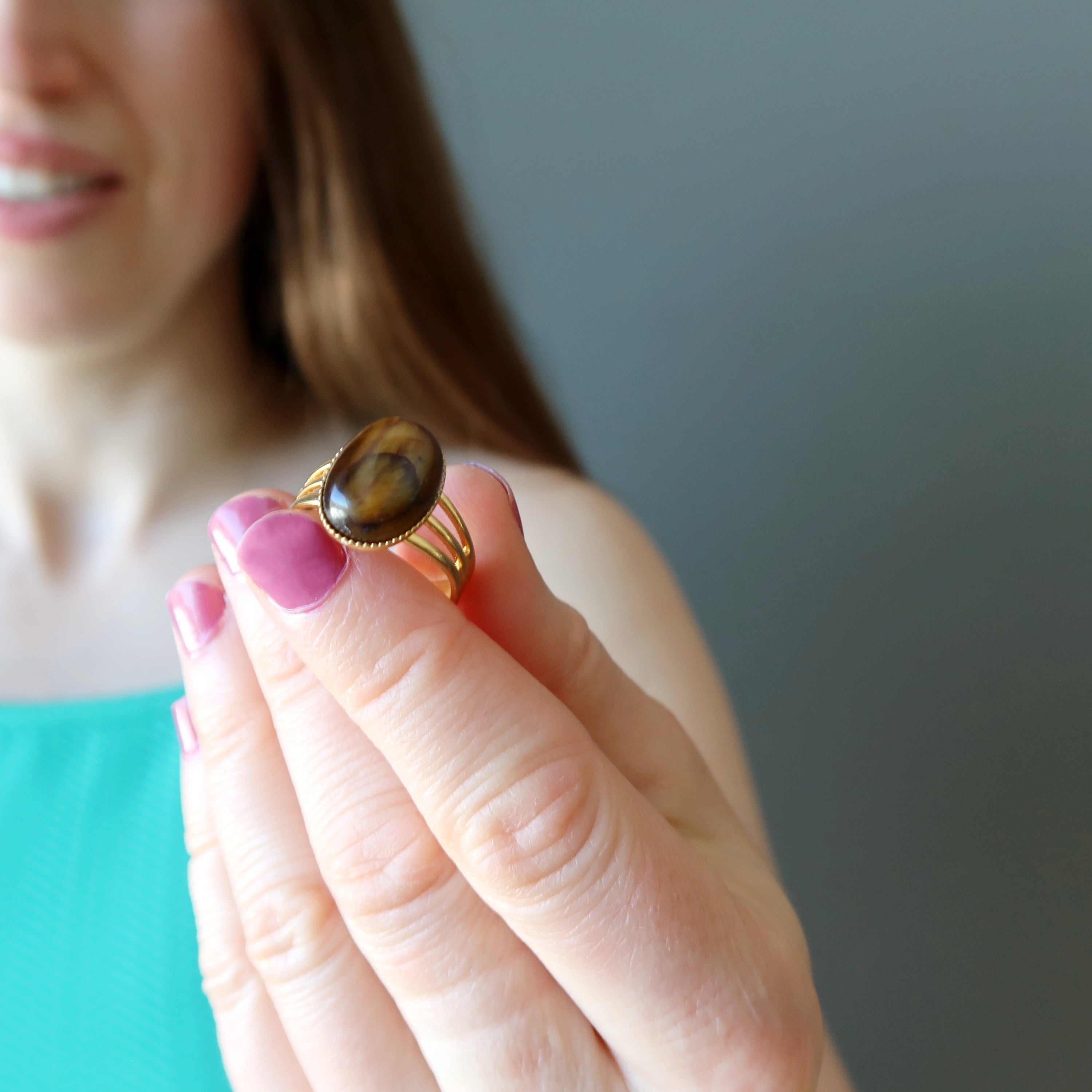 Tigers Eye Ring Empowerment Gem Gold Adjustable