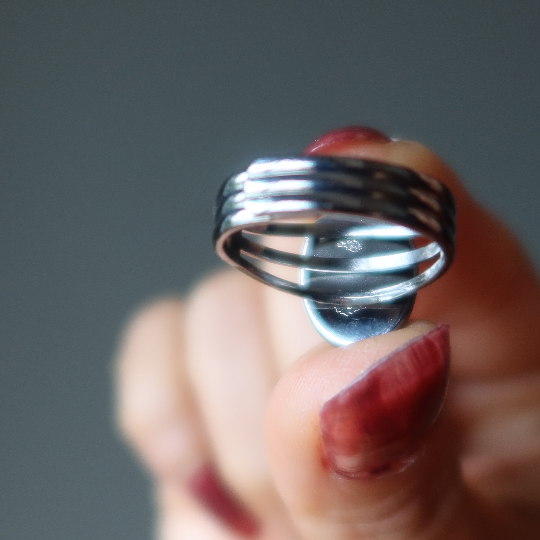 Bague Œil de Tigre Rugissement Puissant Gunmetal Ajustable