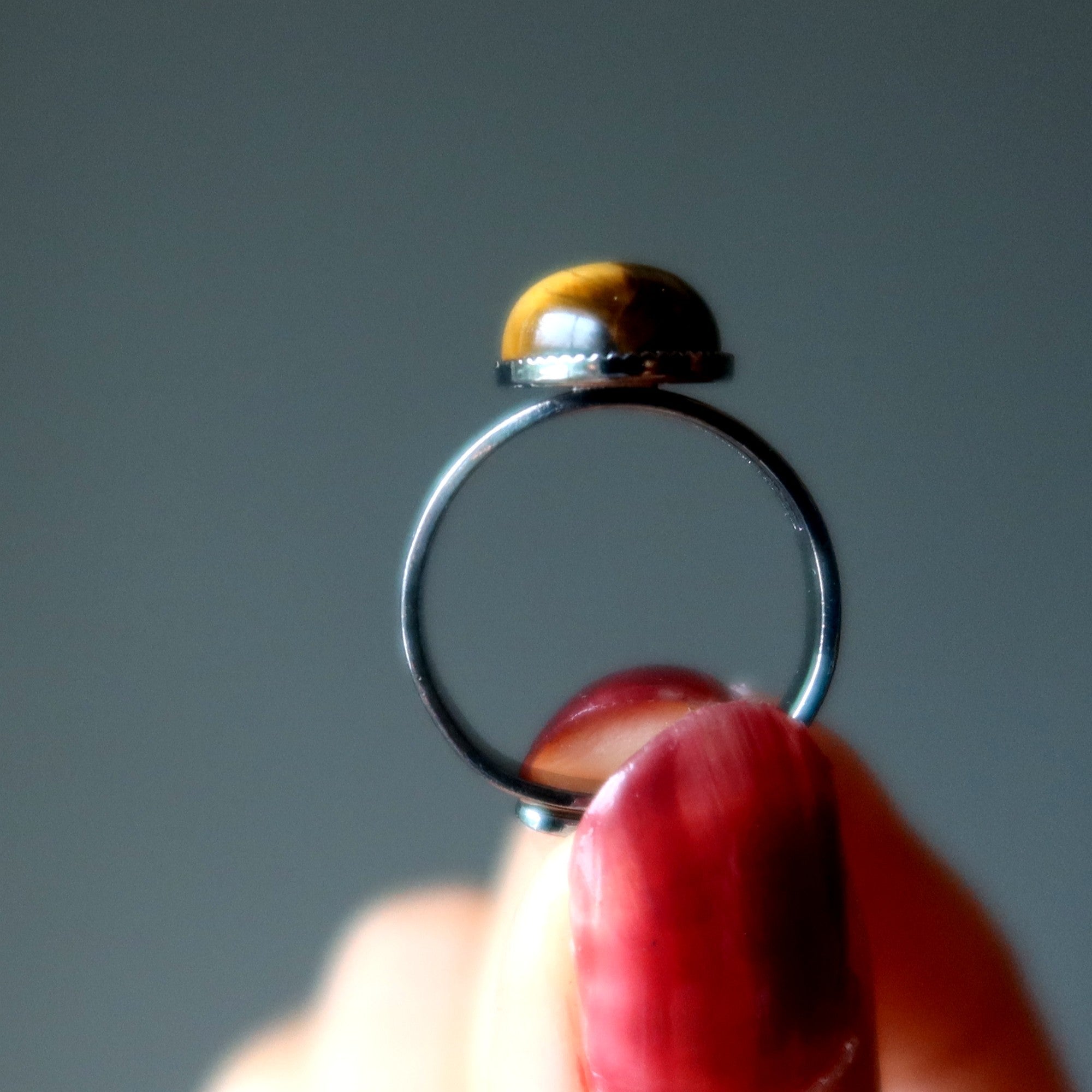 Bague Œil de Tigre Rugissement Puissant Gunmetal Ajustable
