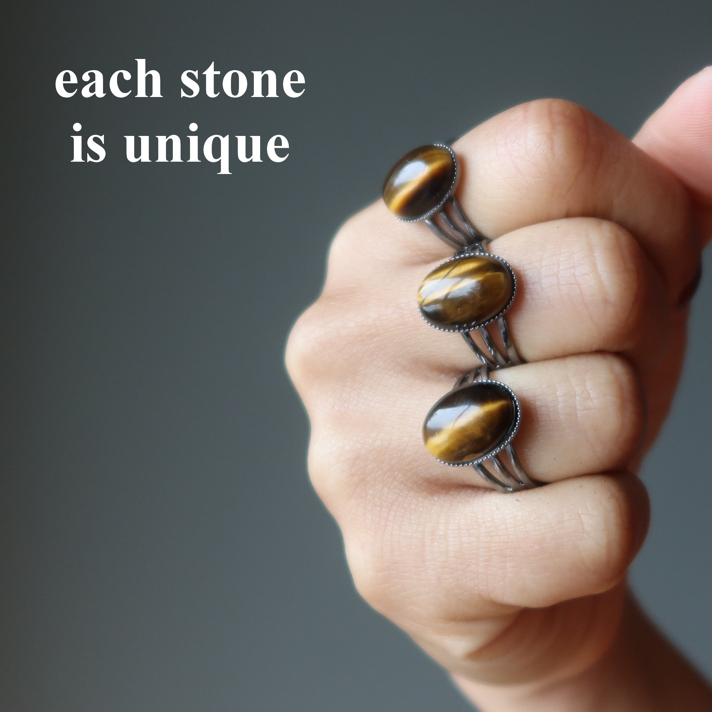 Bague Œil de Tigre Rugissement Puissant Gunmetal Ajustable