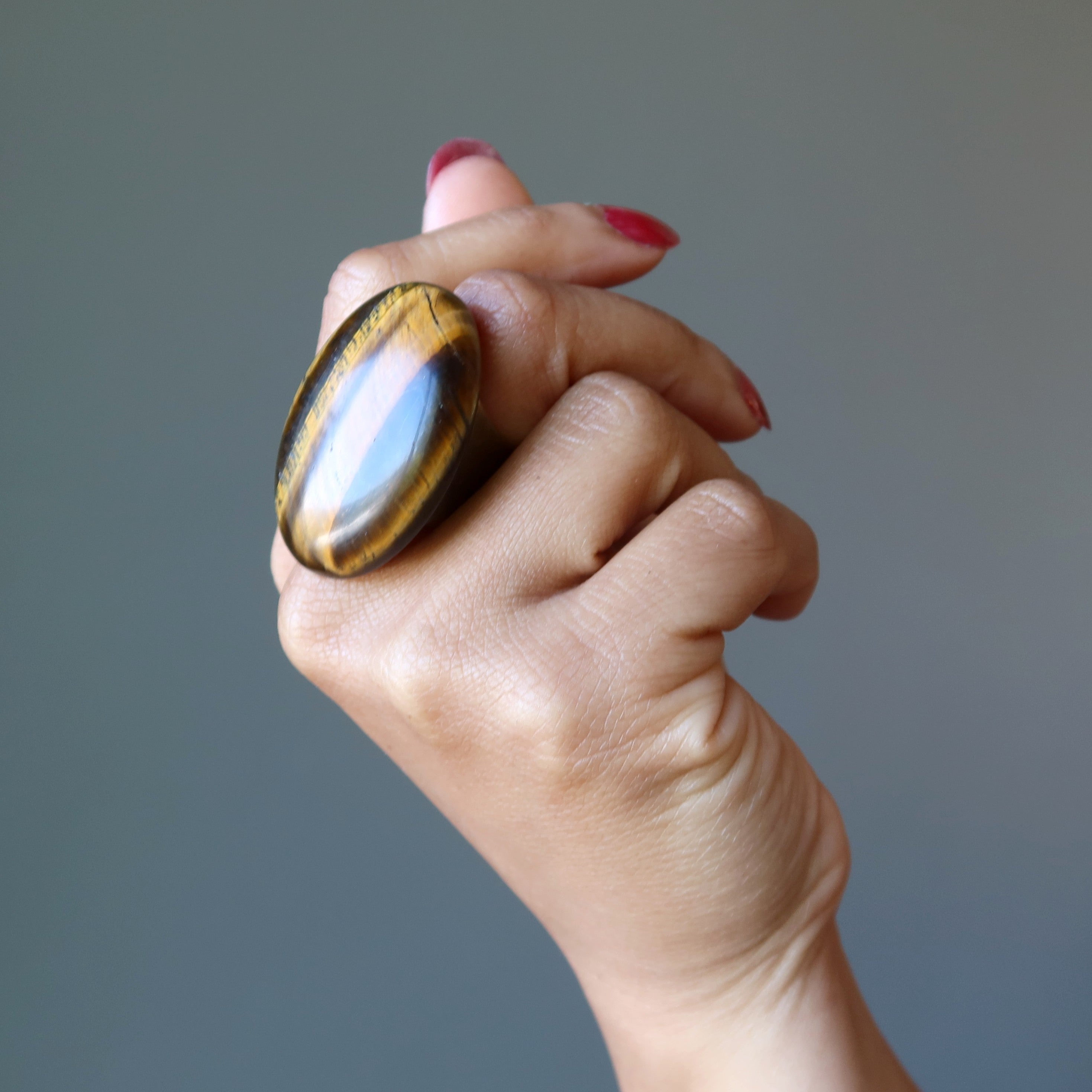 Tigers Eye Ring Big Golden Business Bronze Adjustable