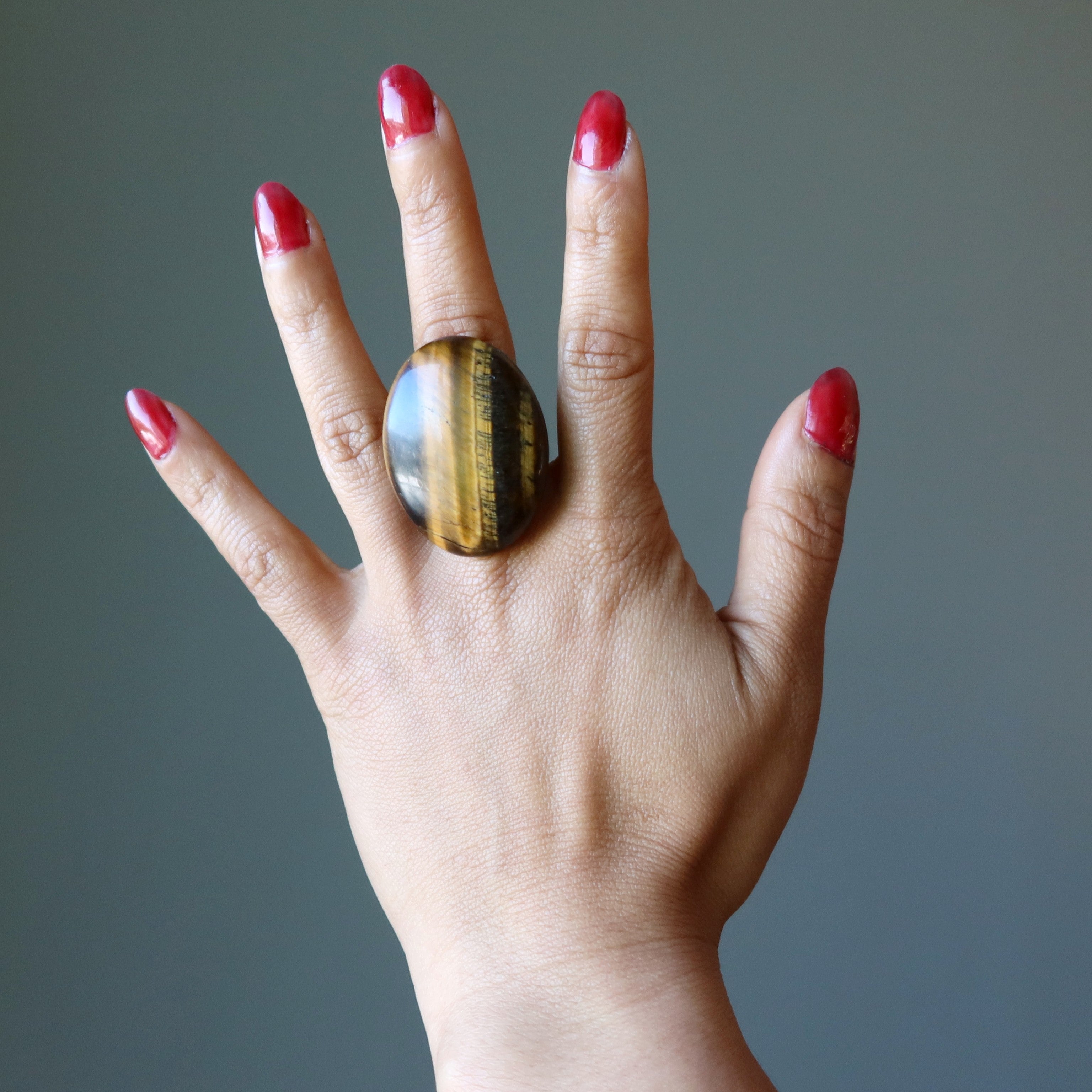 Tigers Eye Ring Big Golden Business Bronze Adjustable
