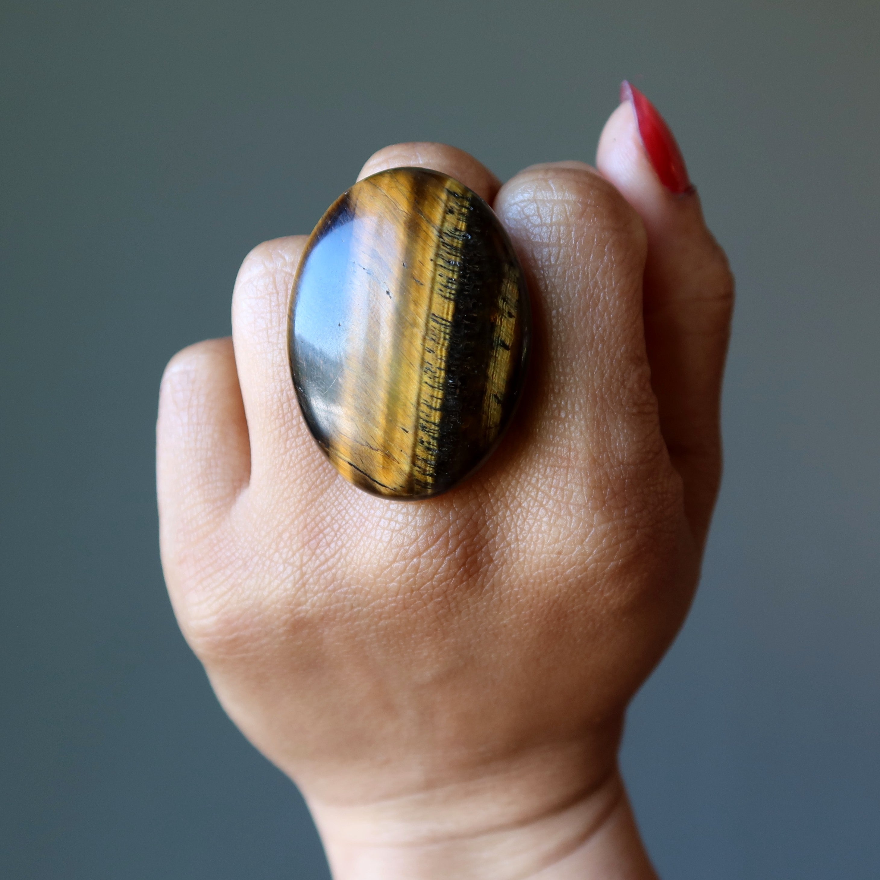 Tigers Eye Ring Big Golden Business Bronze Adjustable