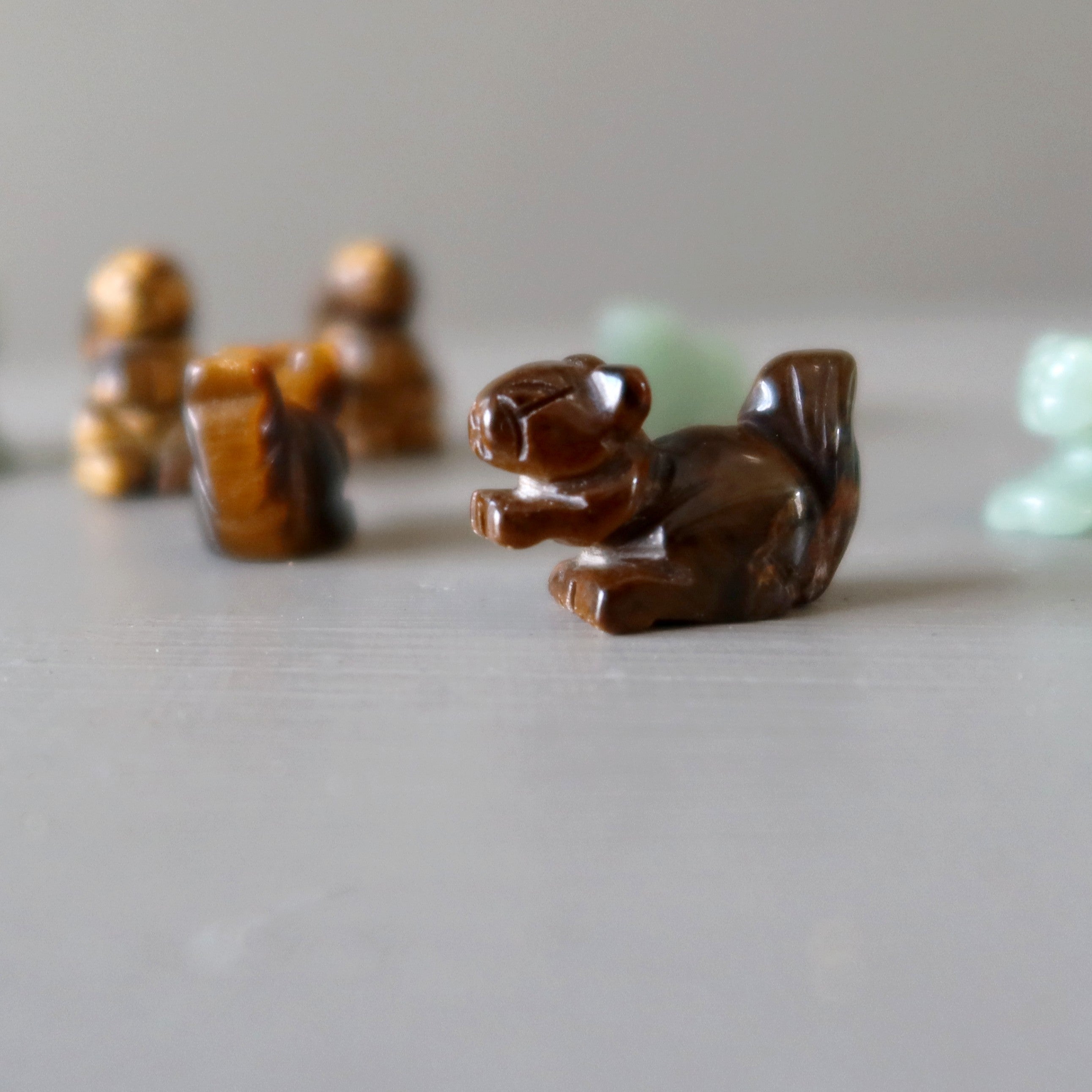 Tigers Eye Squirrel 1" Pair Miniature Animal Wealthy Playful Fun
