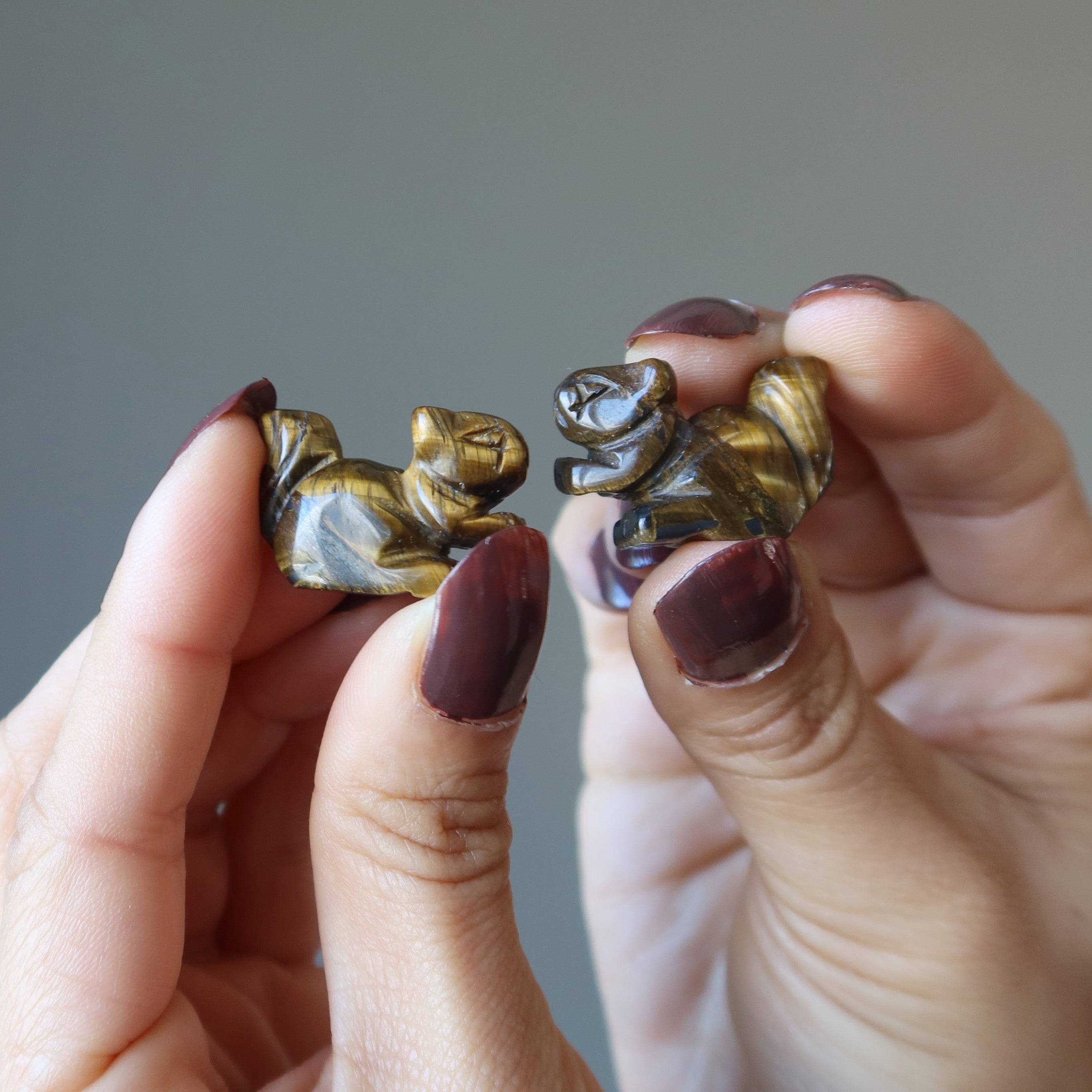 Tigers Eye Squirrel 1" Pair Miniature Animal Wealthy Playful Fun