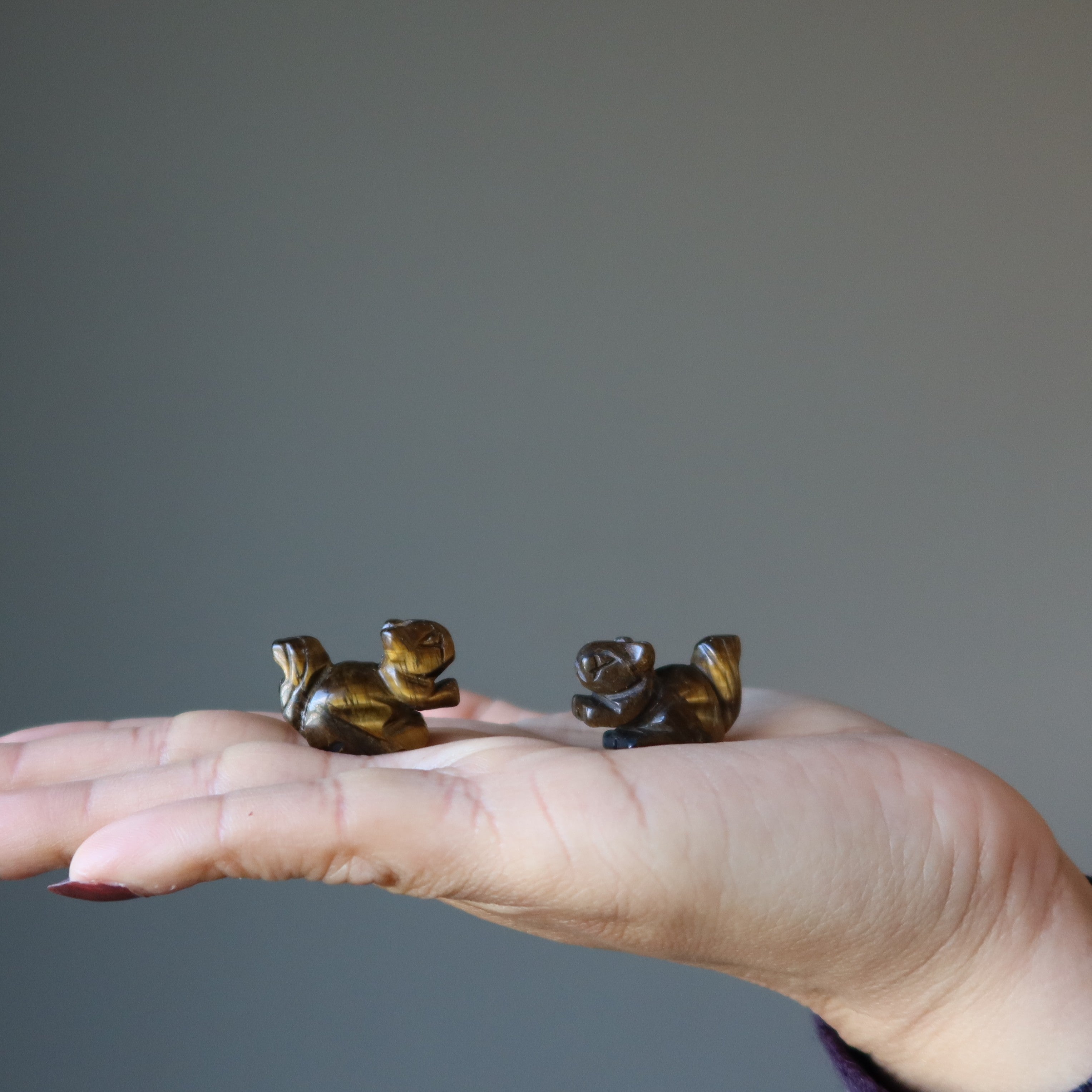 Tigers Eye Squirrel 1" Pair Miniature Animal Wealthy Playful Fun