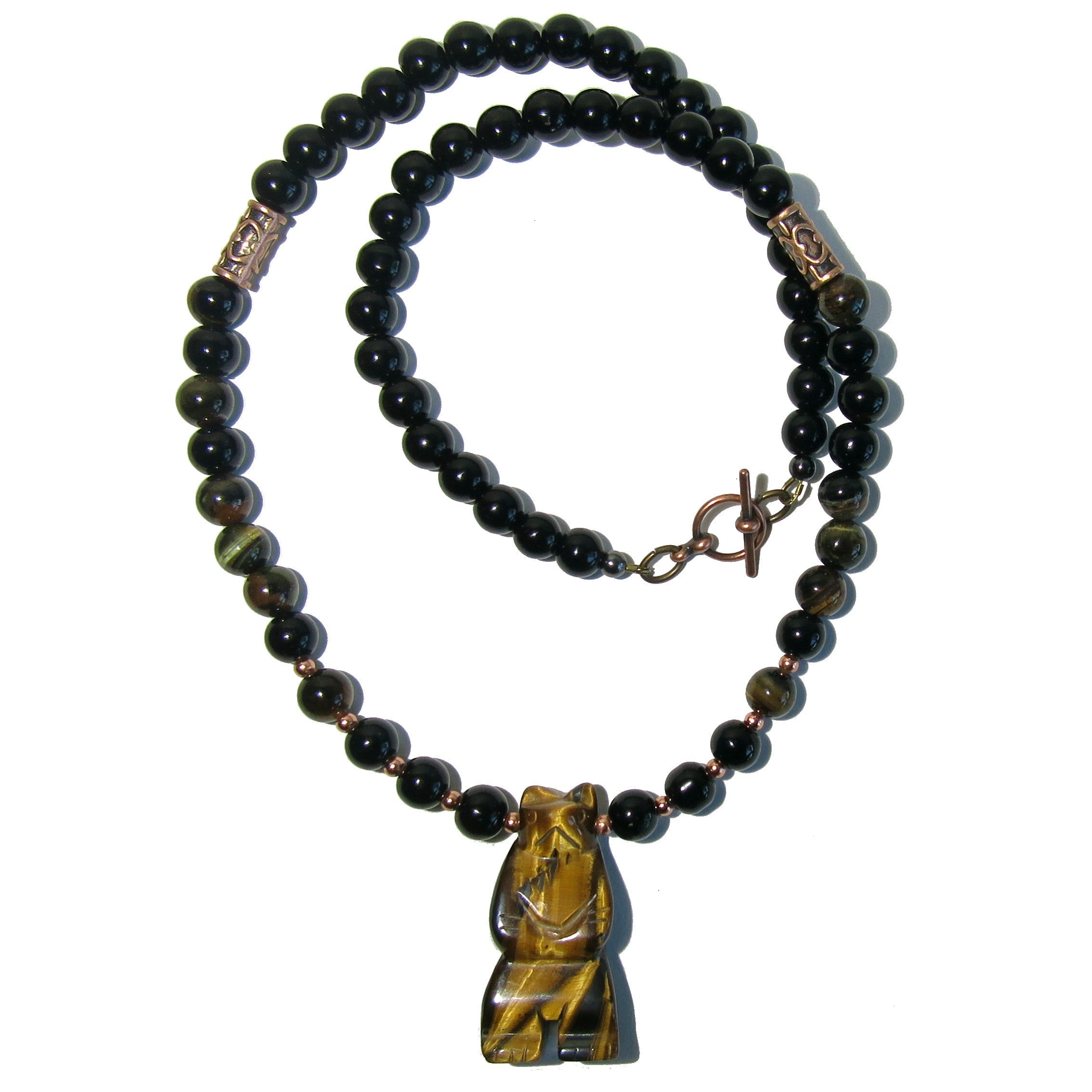 Tigers Eye Necklace Mighty Bear Black Obsidian Protector