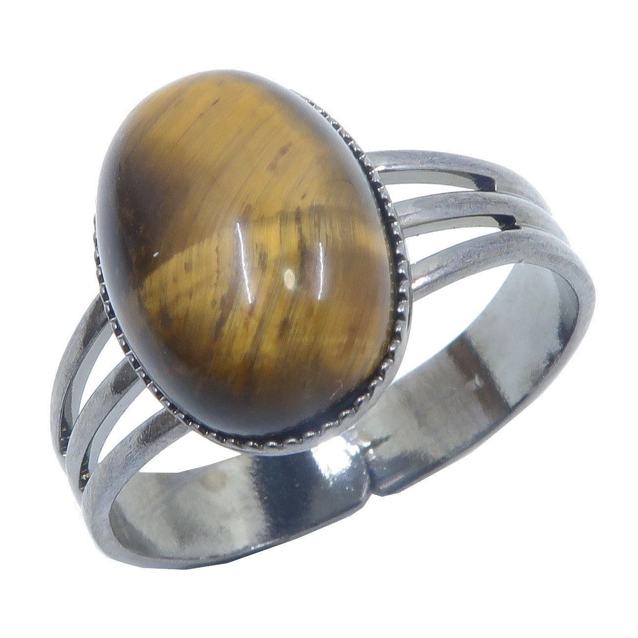 Bague Œil de Tigre Rugissement Puissant Gunmetal Ajustable