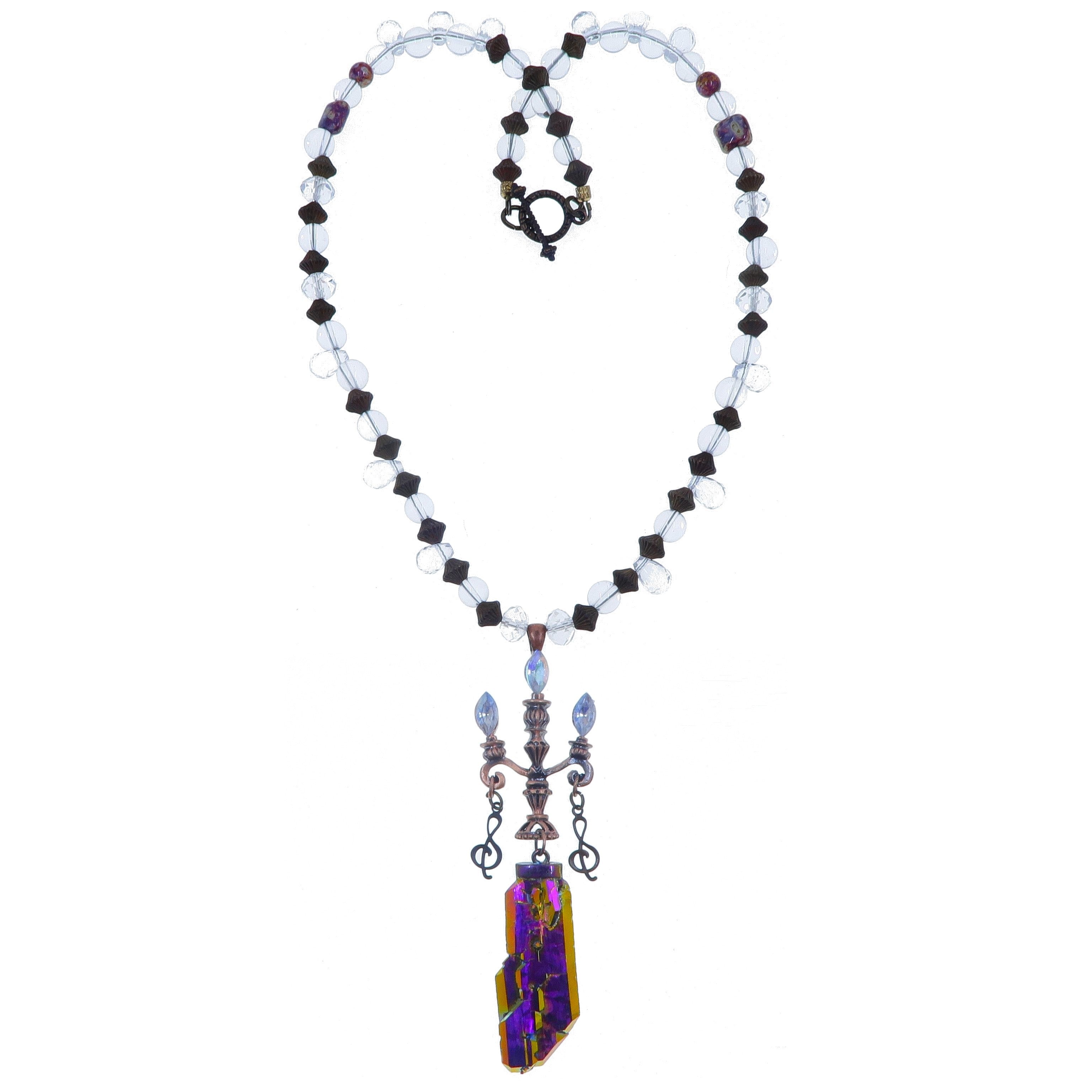 Collier en Aura Quartz Flamme de Bougie Titane Arc-en-Ciel