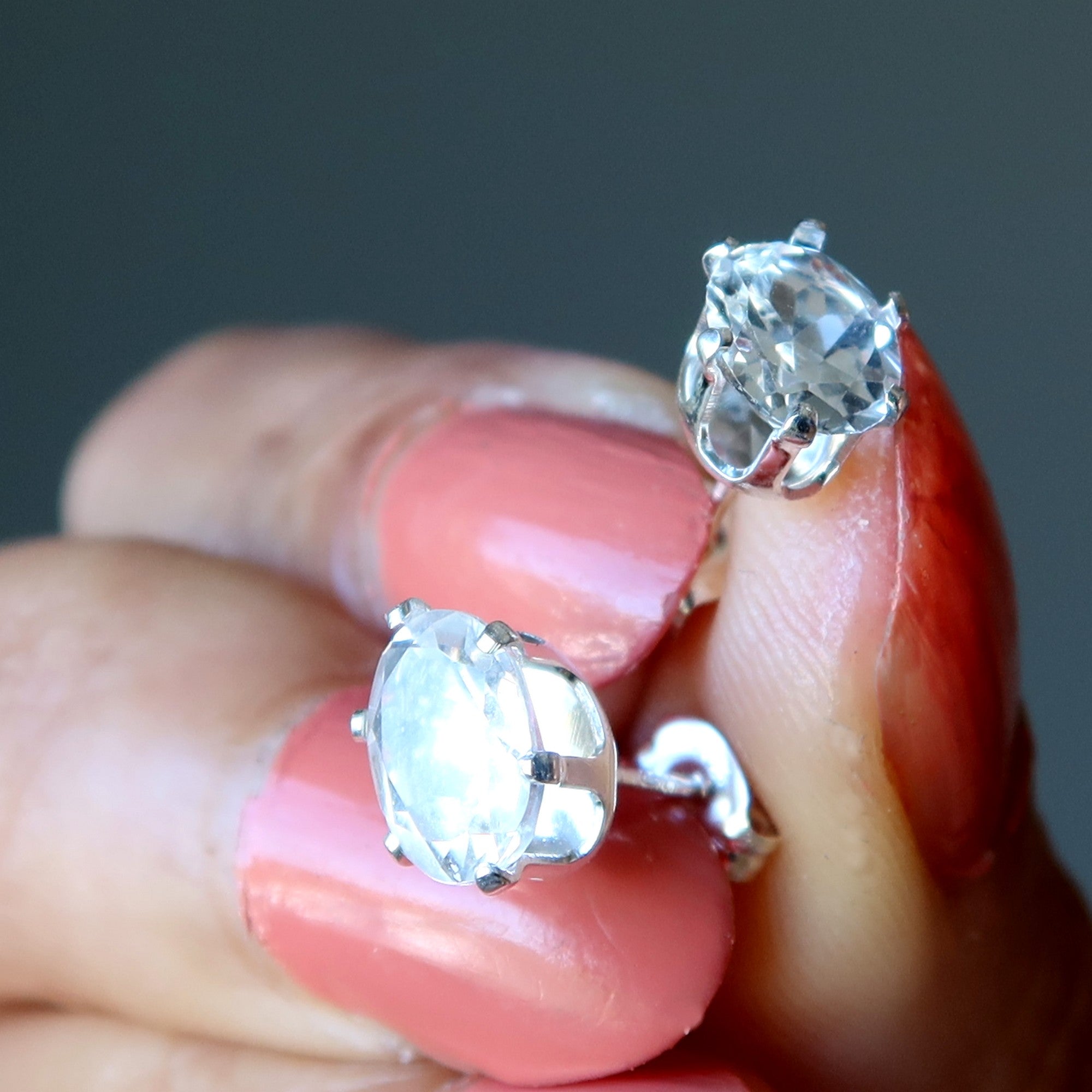 Topaz Earrings Clear Personality Studs Sterling Silver