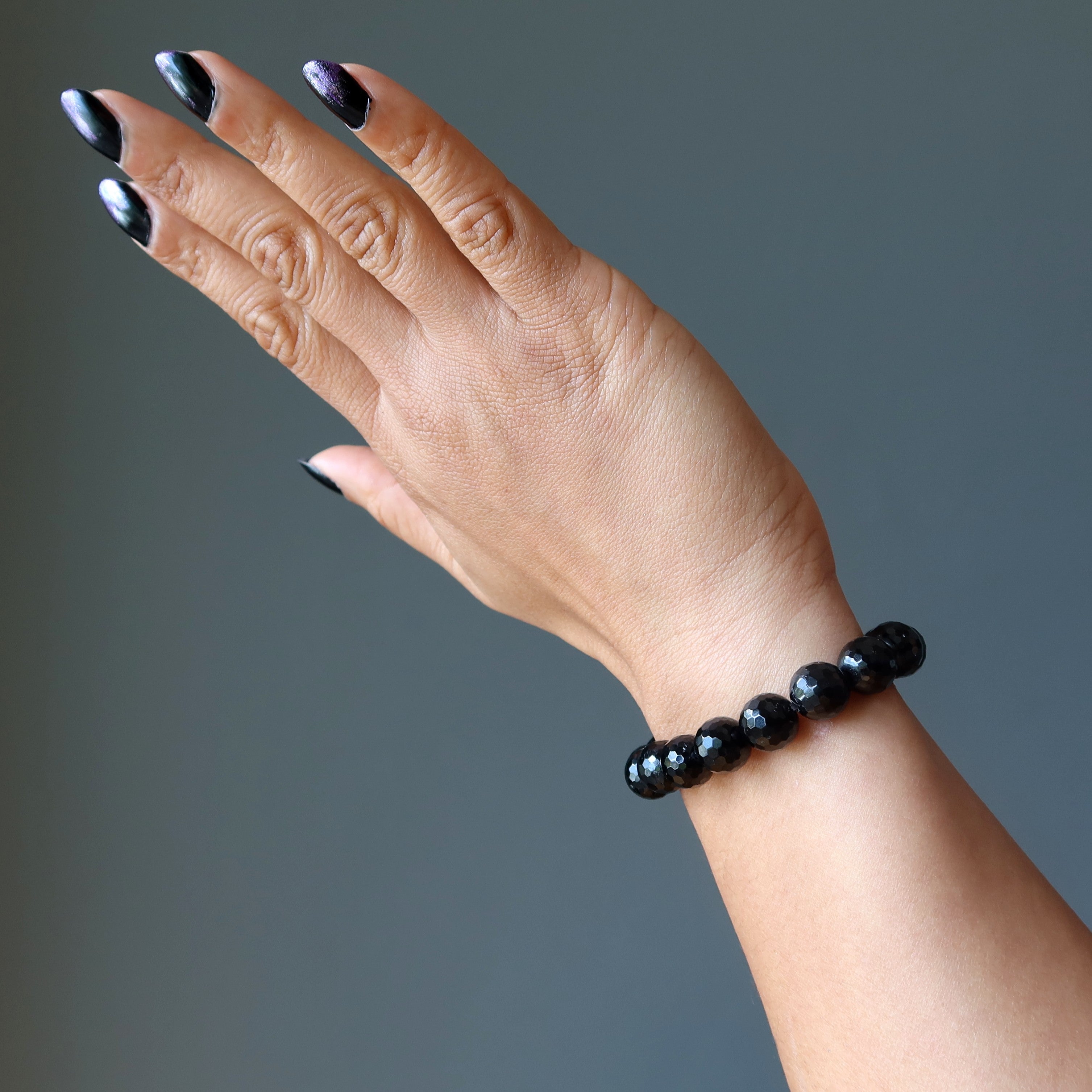 Black Tourmaline Bracelet Faceted Crystal Elegant Protection