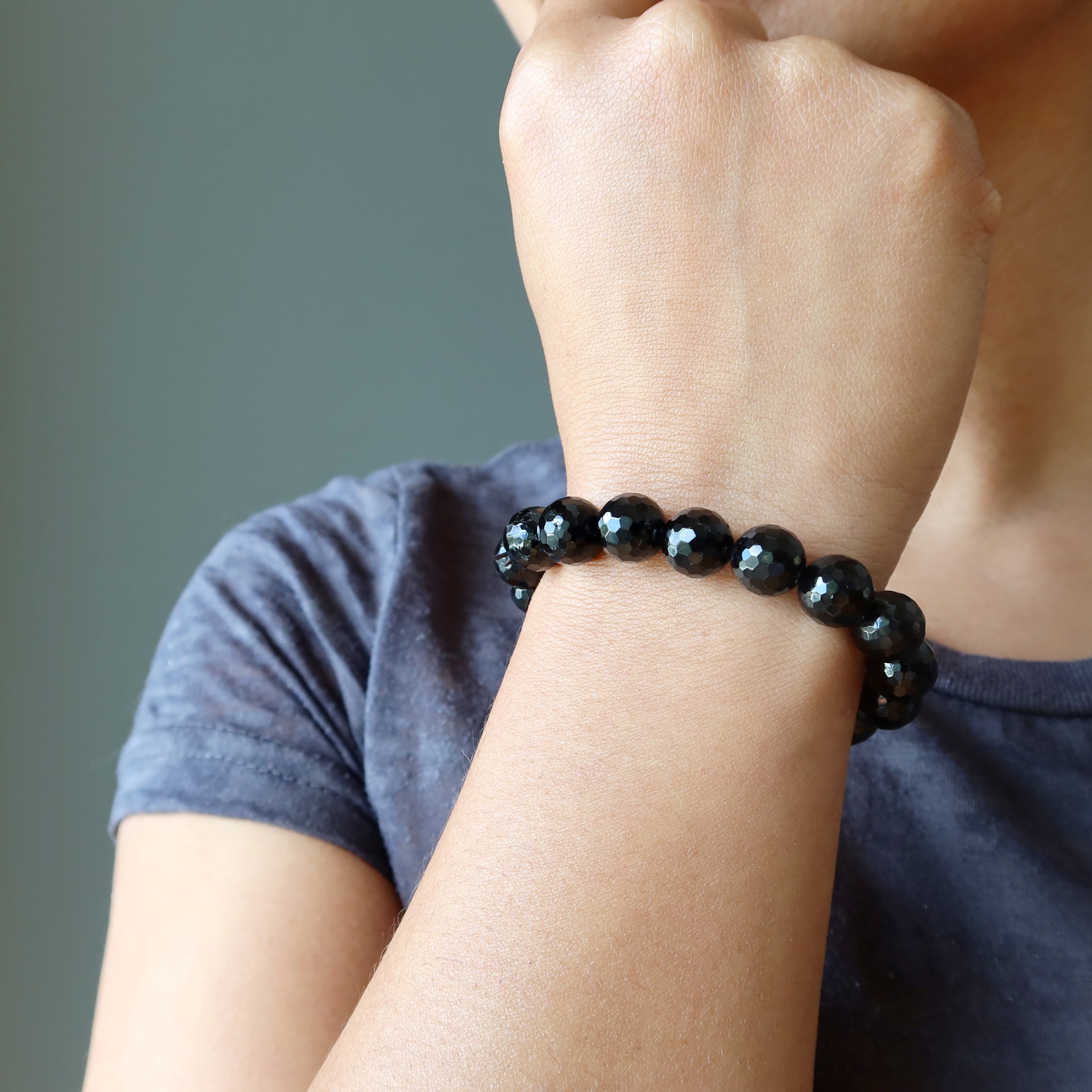 Black Tourmaline Bracelet Faceted Crystal Elegant Protection