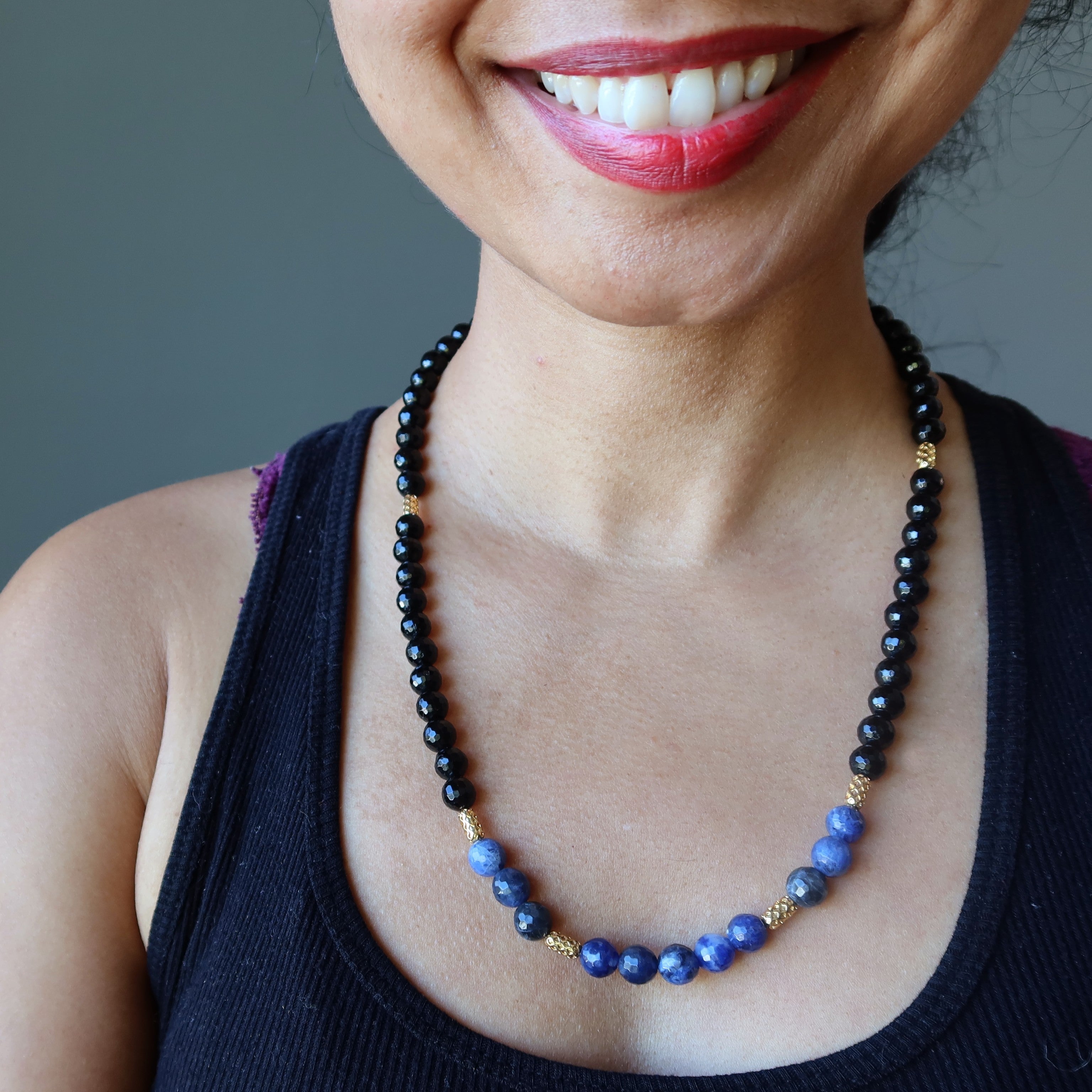 Black Tourmaline Necklace Sodalite Flair of Gold