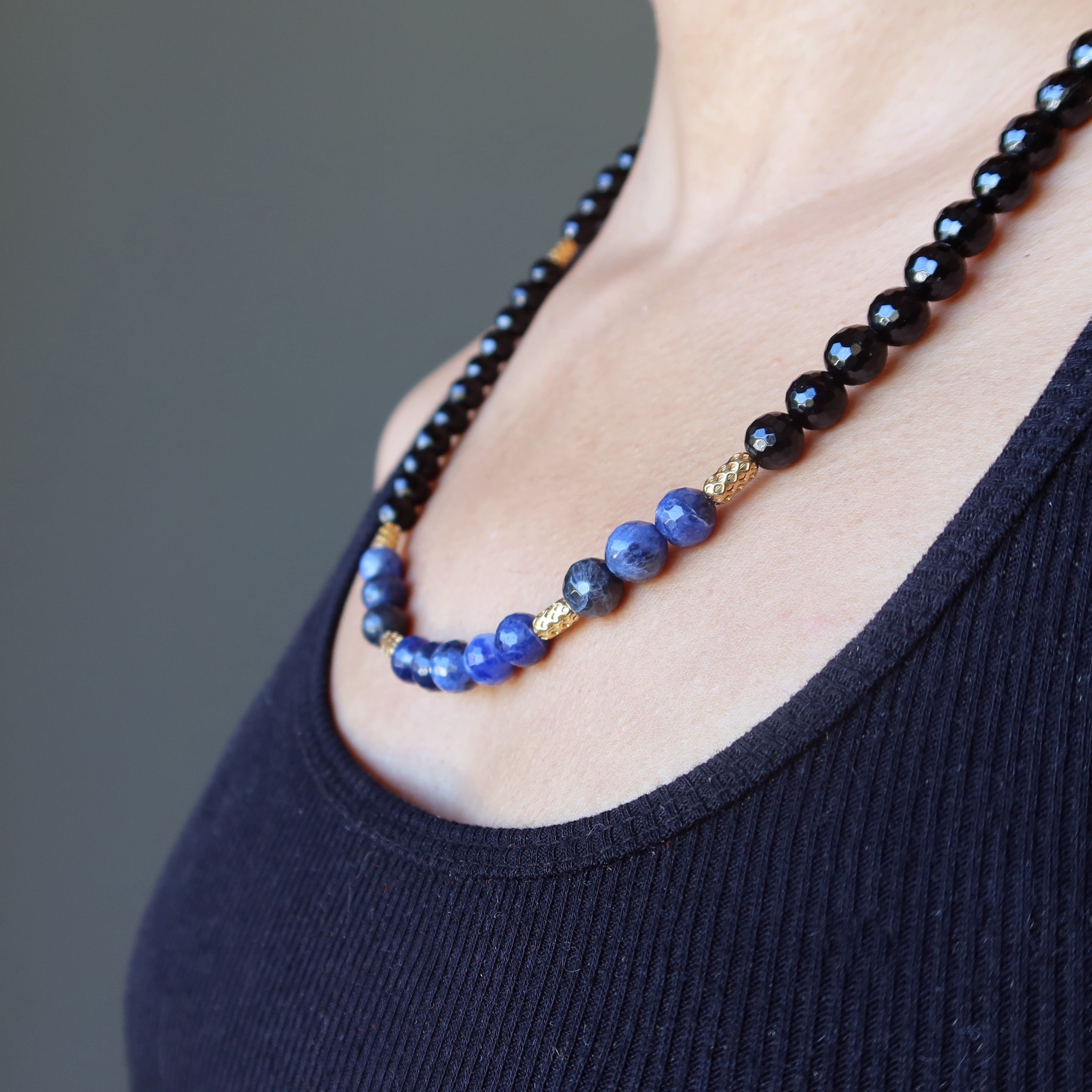 Black Tourmaline Necklace Sodalite Flair of Gold