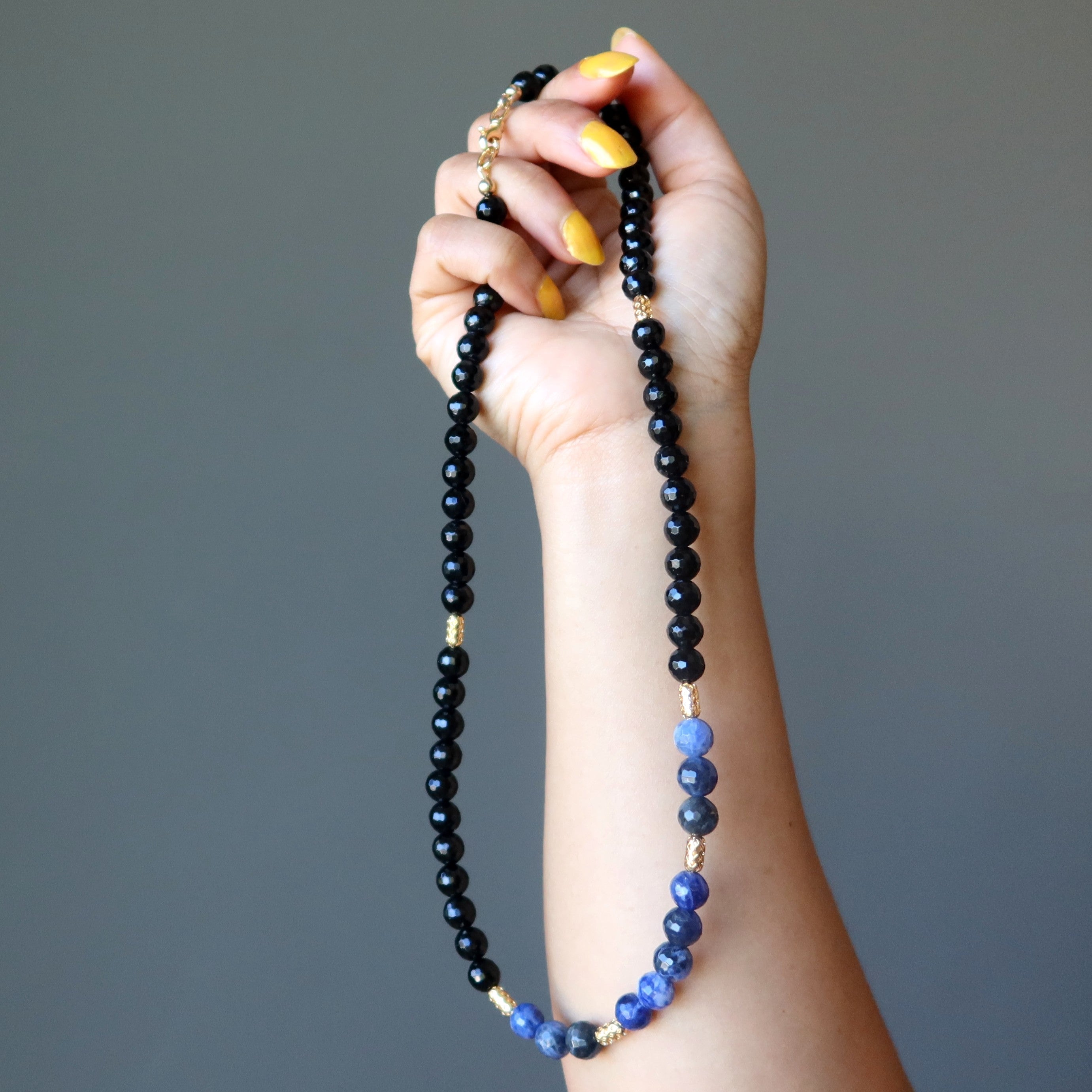 Black Tourmaline Necklace Sodalite Flair of Gold