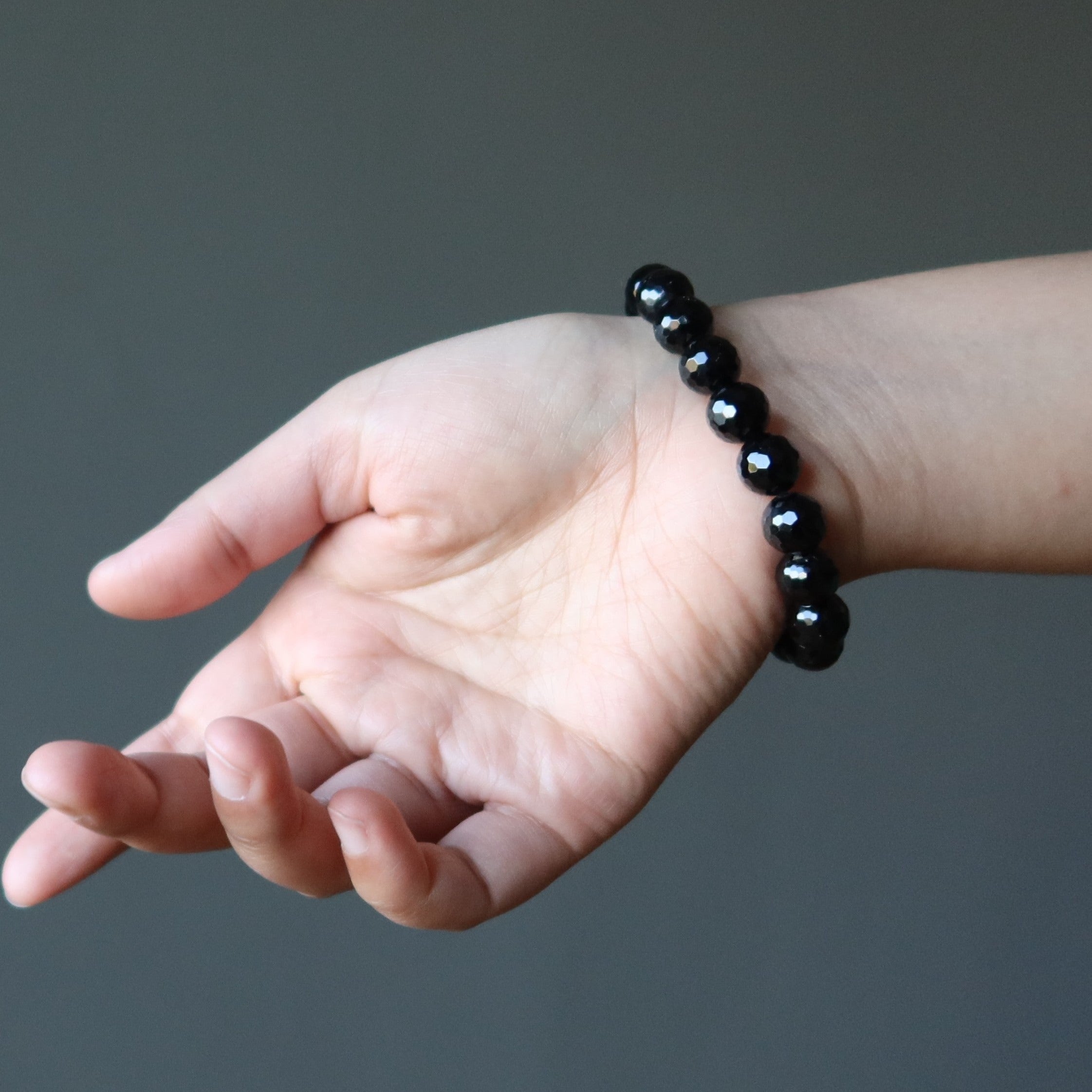 Black Tourmaline Bracelet Faceted Crystal Elegant Protection
