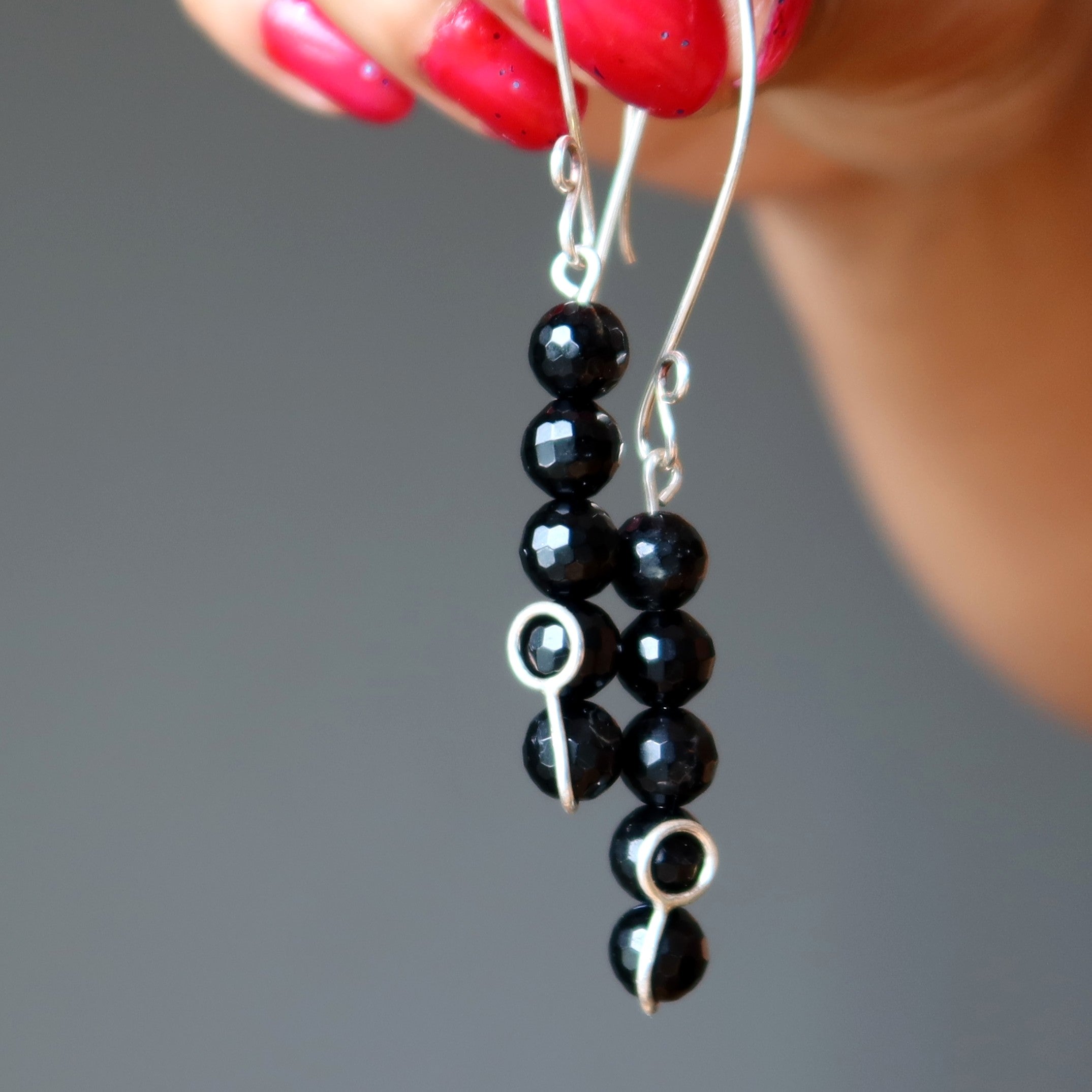 Black Tourmaline Earrings Glisten Sterling Silver