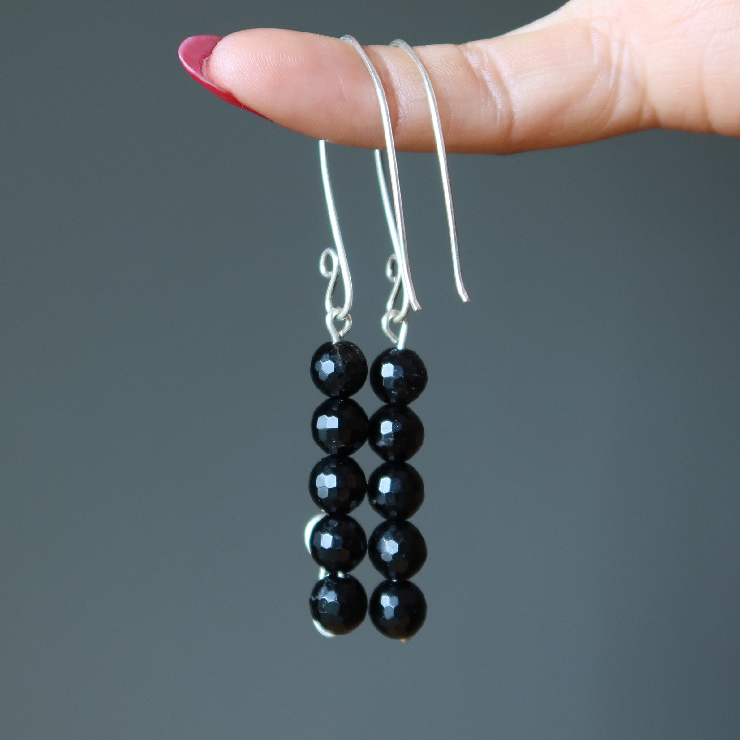 Black Tourmaline Earrings Glisten Sterling Silver