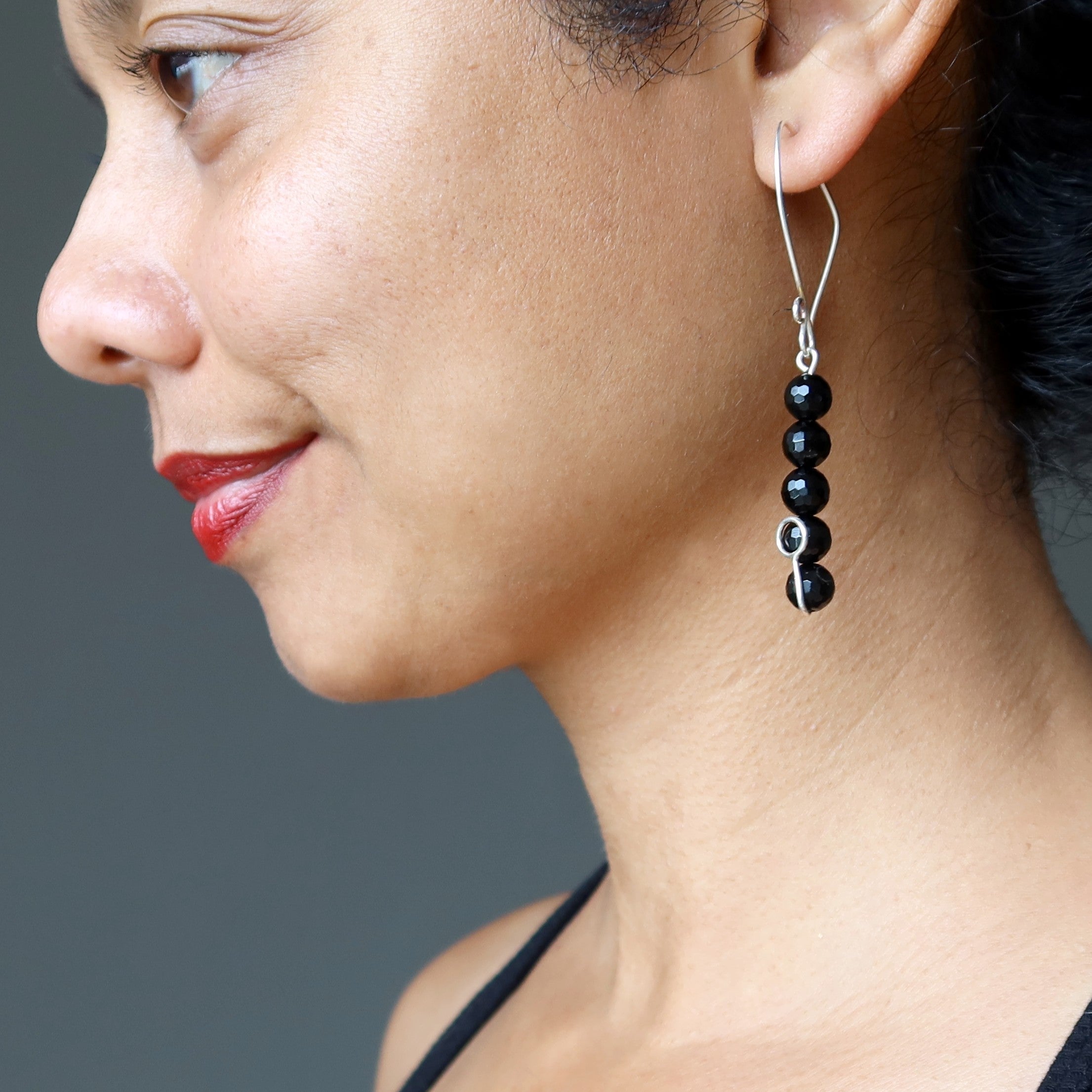 Black Tourmaline Earrings Glisten Sterling Silver