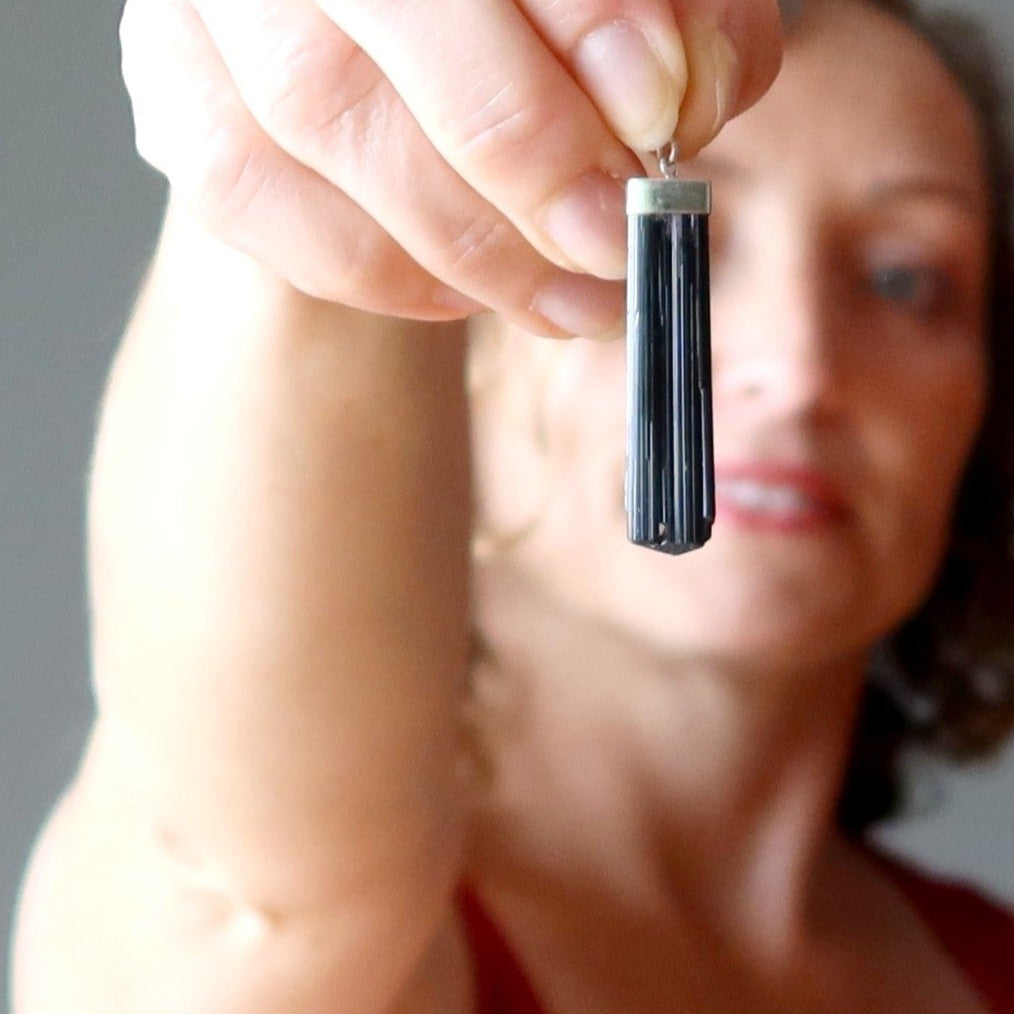 Black Tourmaline Pendant Raw Power Sterling Silver