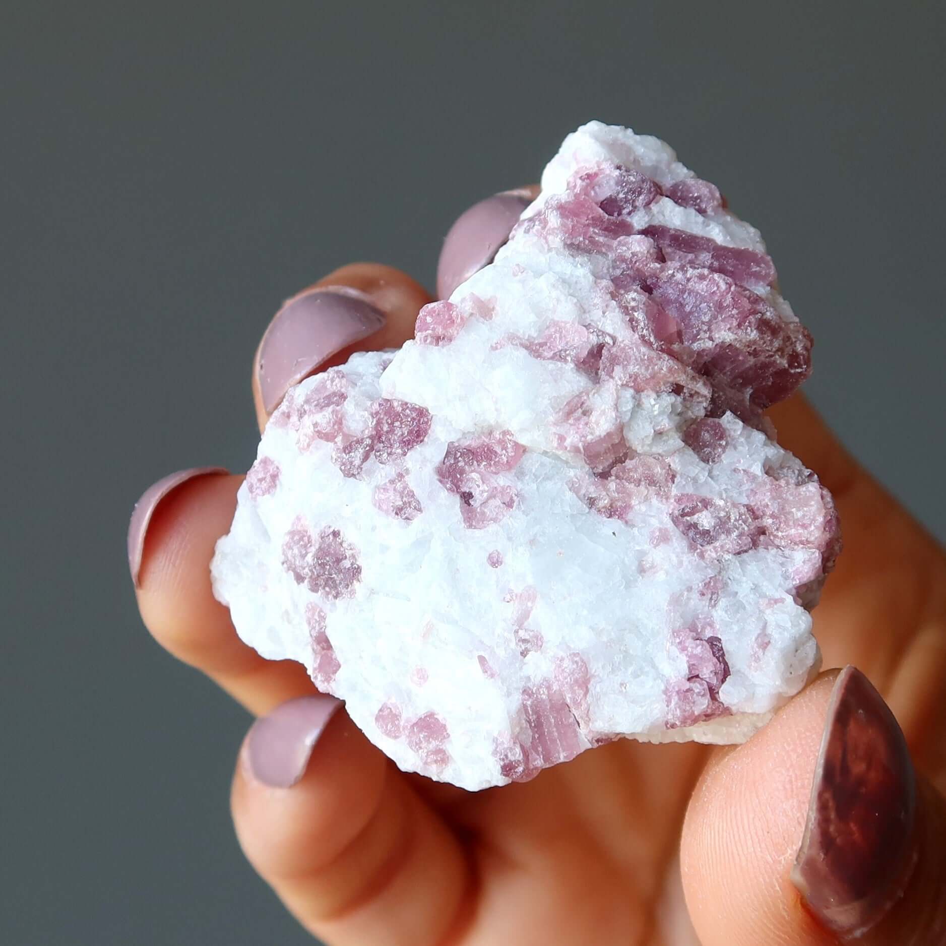 Pink Tourmaline Raw Crystal Romance Stone in Snow Quartz