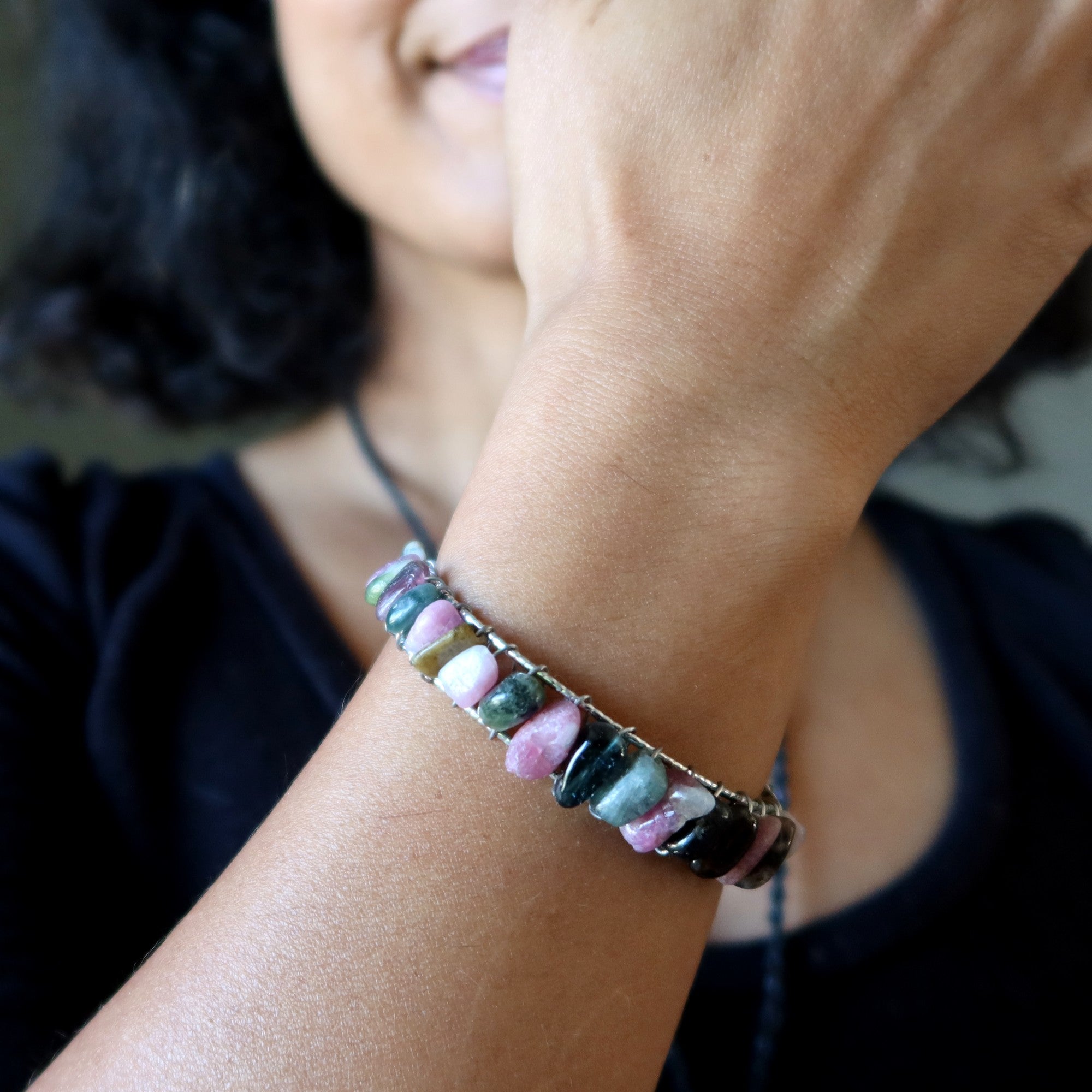 Rainbow Tourmaline Bracelet Cuff of Joy 18-Karat Gold