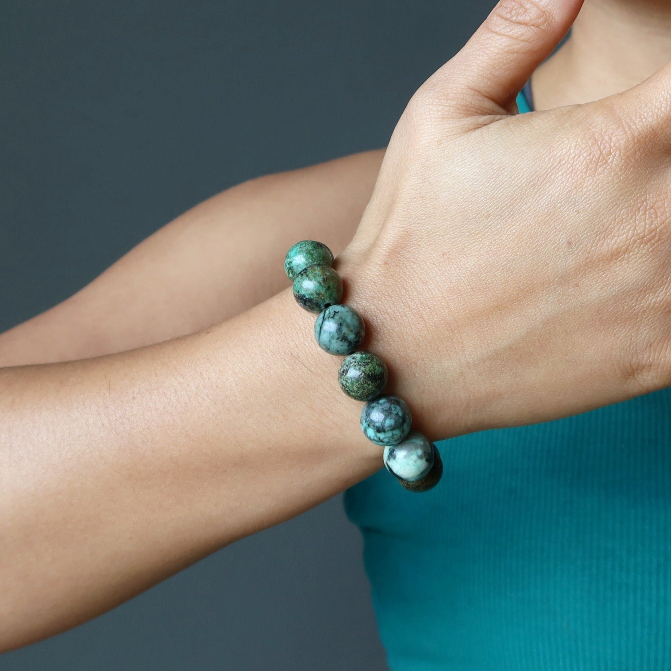 Afrikanisches Türkis Armband Grüner Jaspis Stein der Evolution