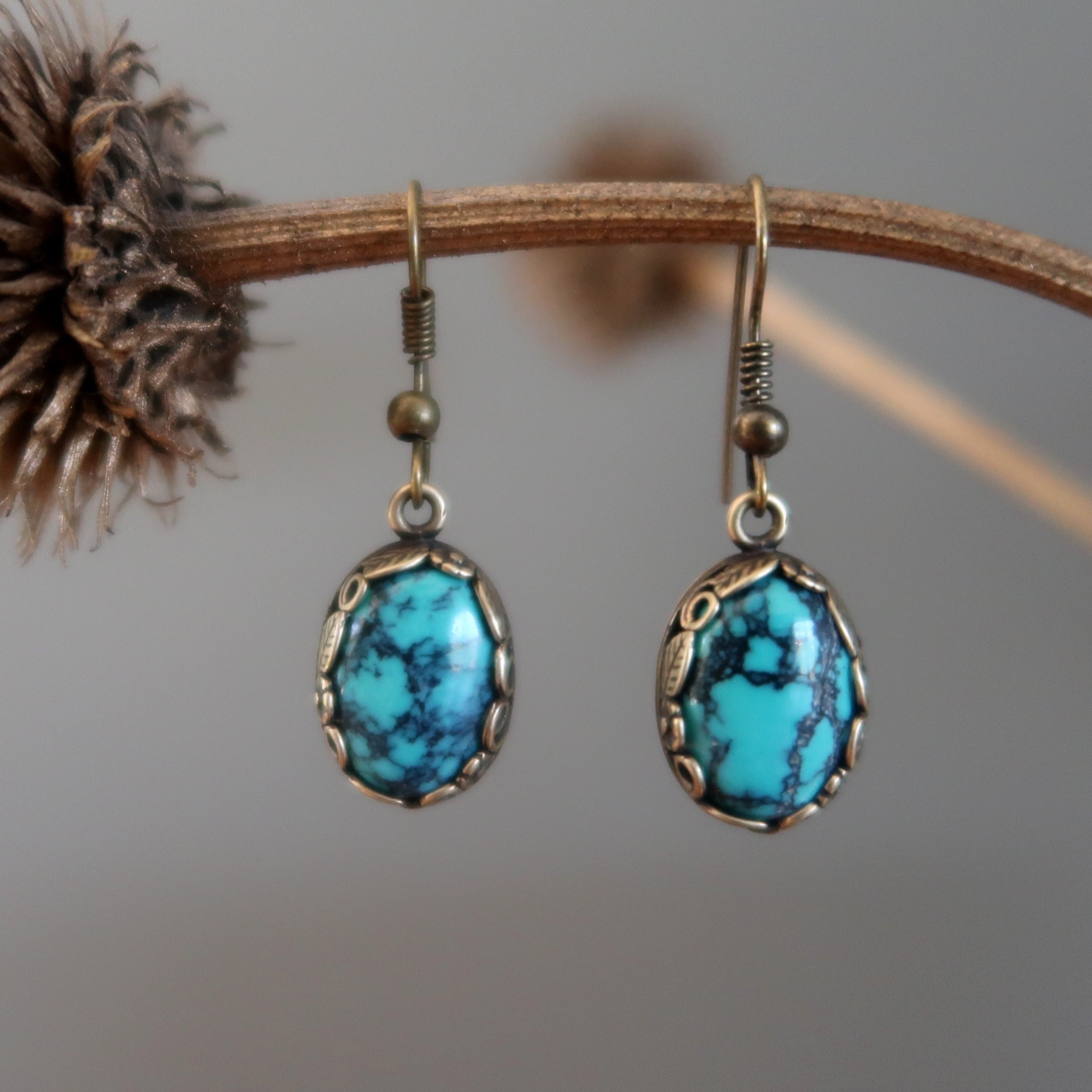 Türkis Ohrringe Earth Sky Gems Antikes Blatt