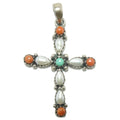 Turquoise Pendant Cross Pearl Red Coral Sterling Silver