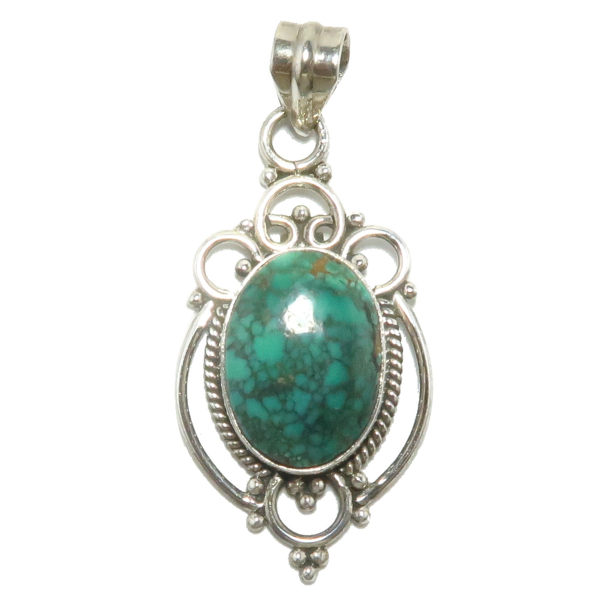 Turquoise Pendant Blue Mirror Gem Sterling Silver