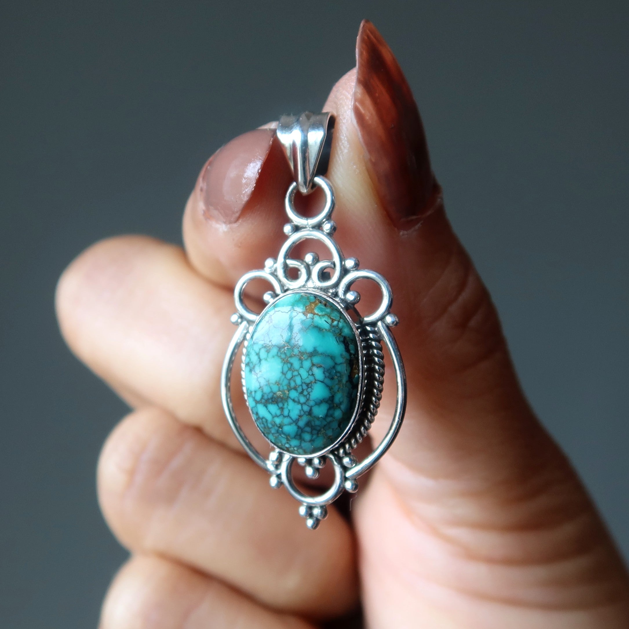 Turquoise Pendant Blue Mirror Gem Sterling Silver