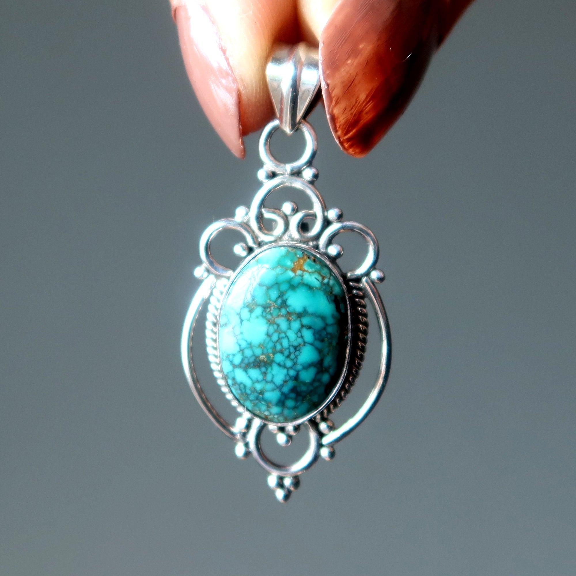 Turquoise Pendant Blue Mirror Gem Sterling Silver