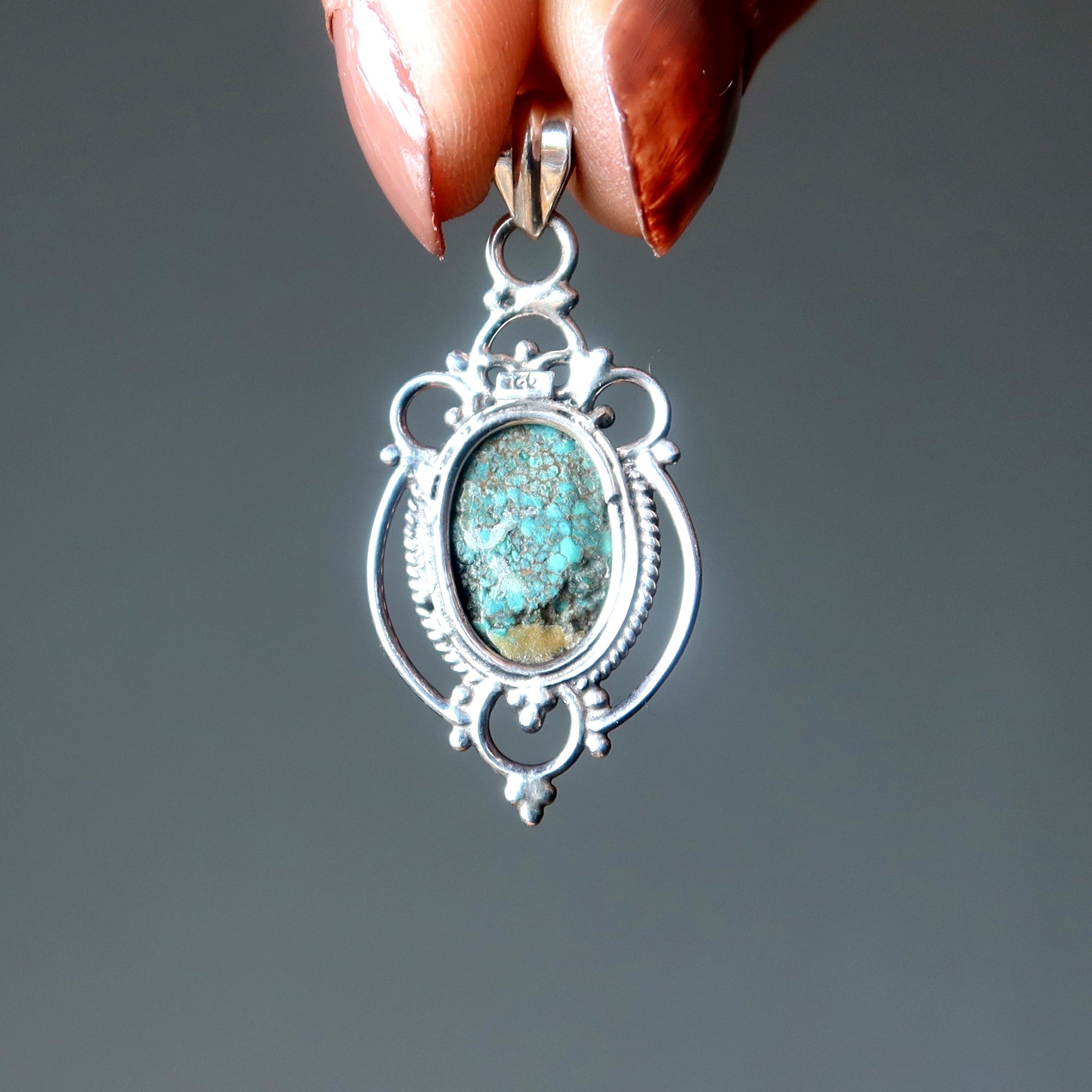 Turquoise Pendant Blue Mirror Gem Sterling Silver