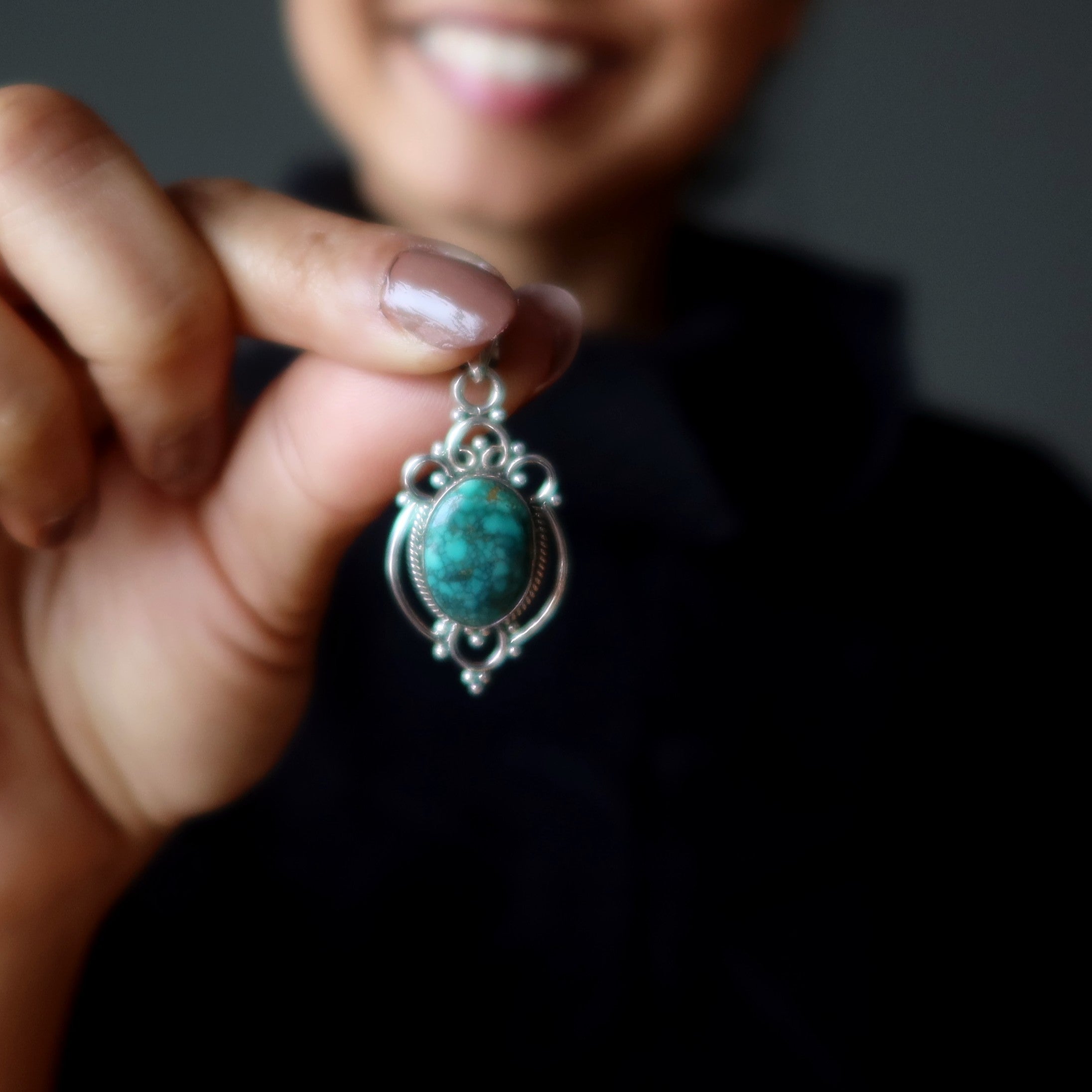 Turquoise Pendant Blue Mirror Gem Sterling Silver