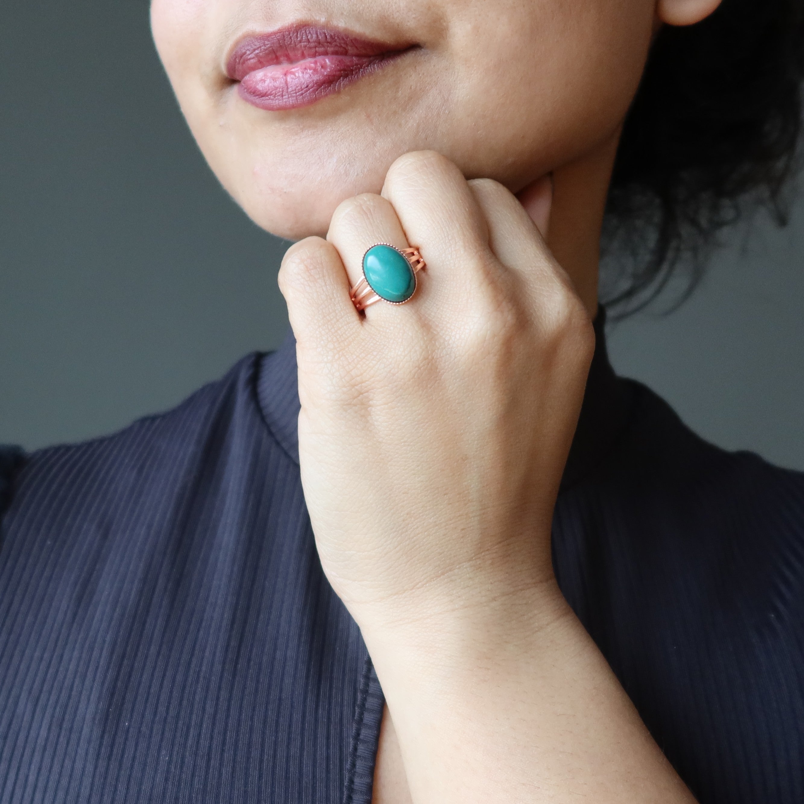 Turquoise Ring Shamanic Stone Copper Adjustable
