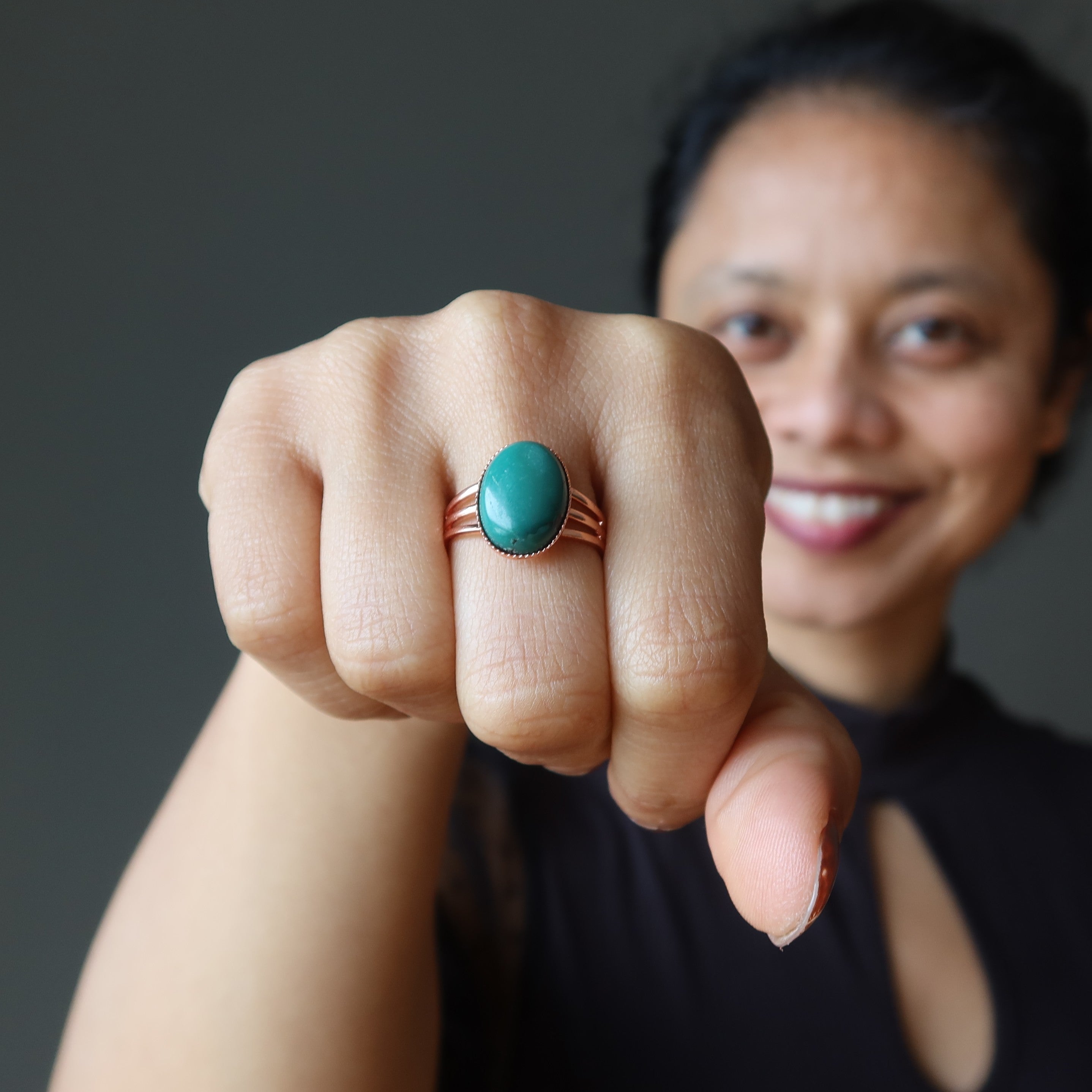 Turquoise Ring Shamanic Stone Copper Adjustable