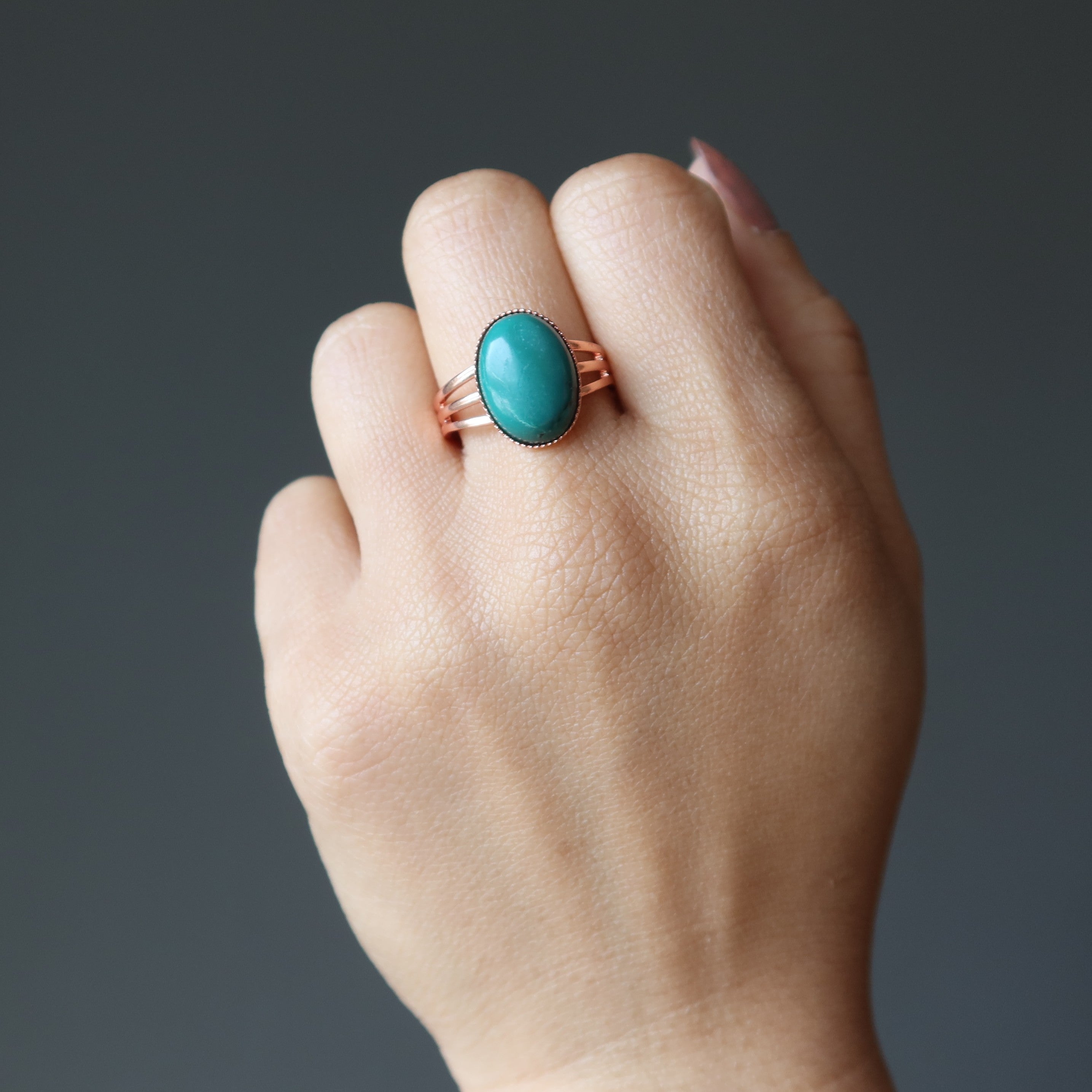 Turquoise Ring Shamanic Stone Copper Adjustable