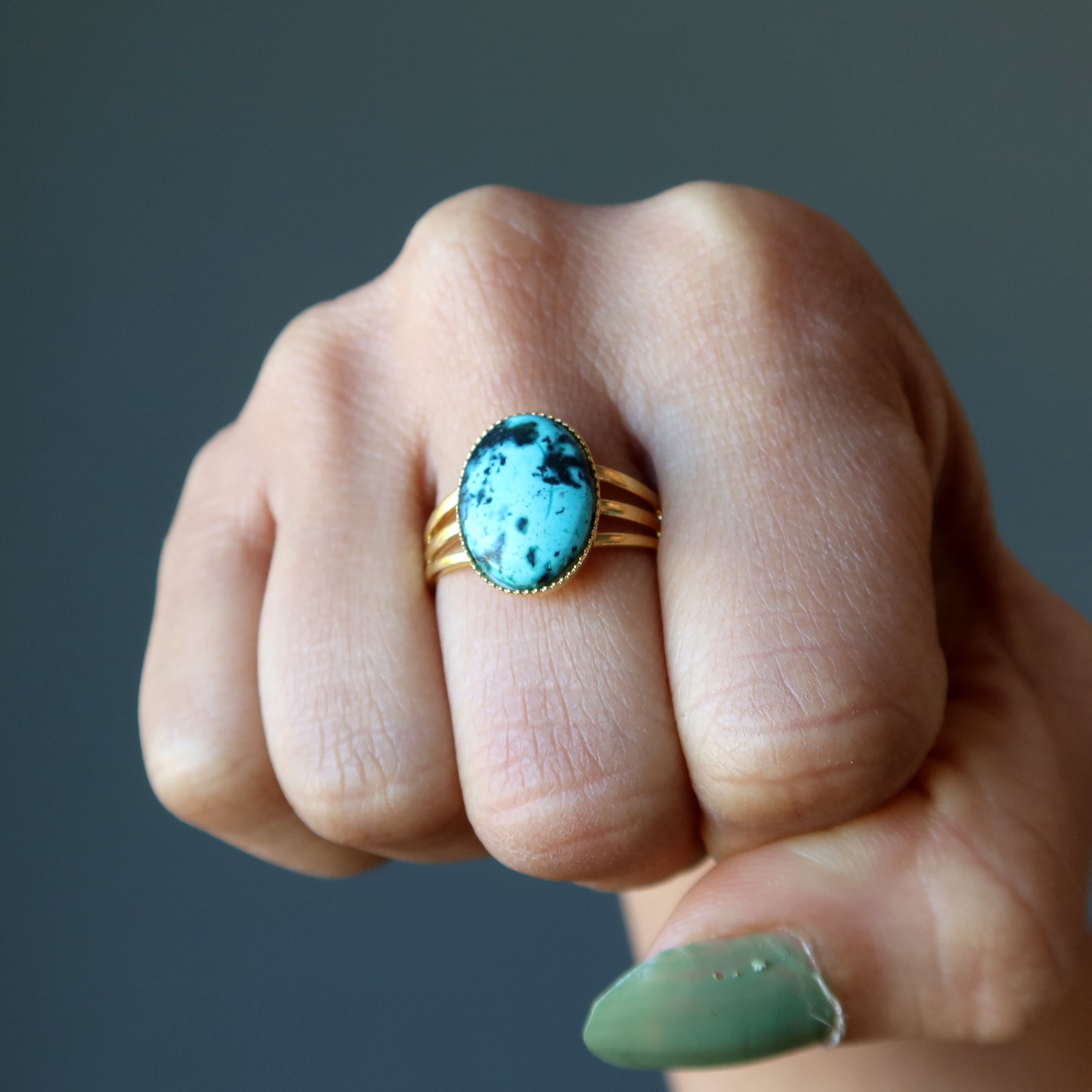 Türkis Ring Auge des Geistes Gold Verstellbar